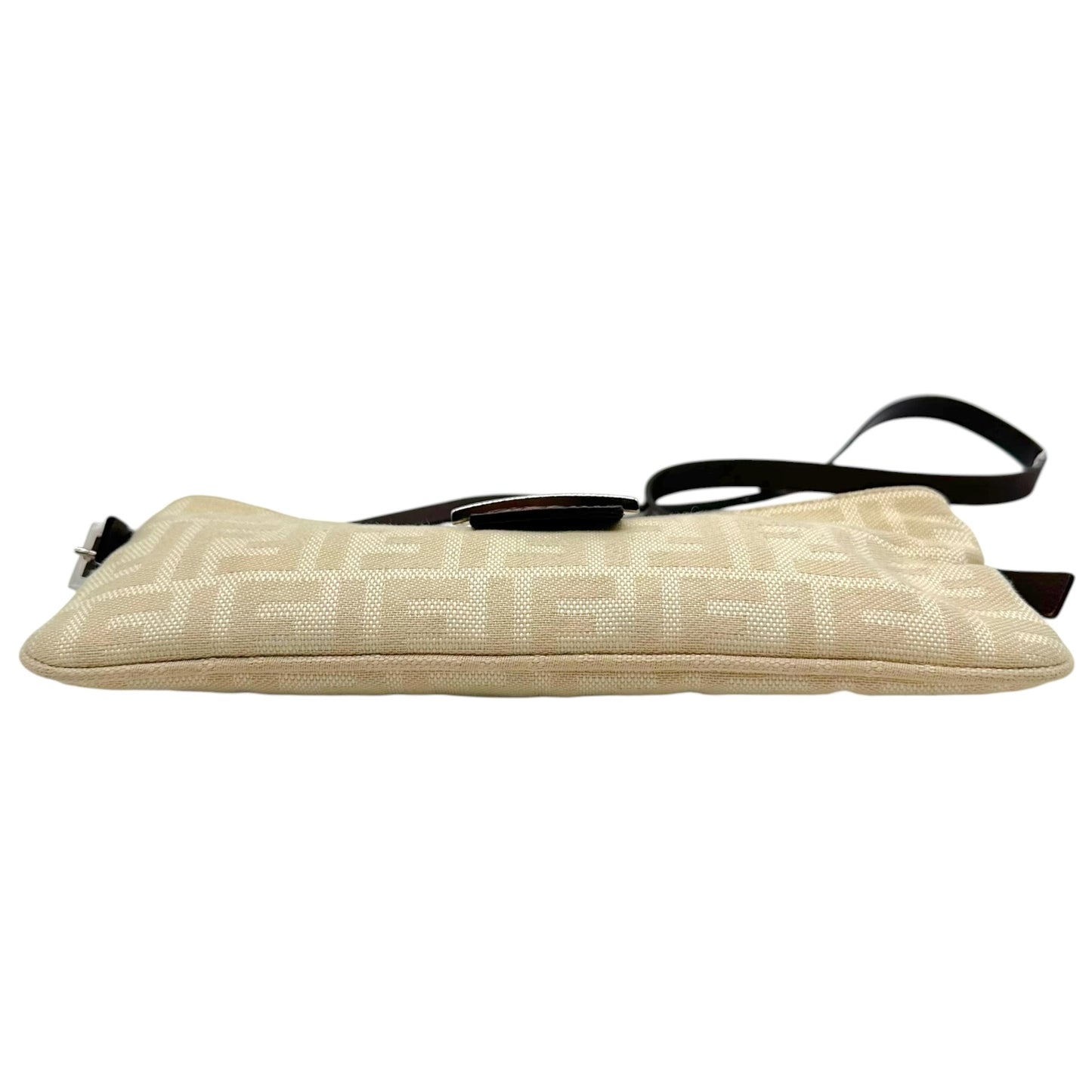 Fendi Ivory Zucca Monogram & Brown Leather Crossbody Baguette Bag