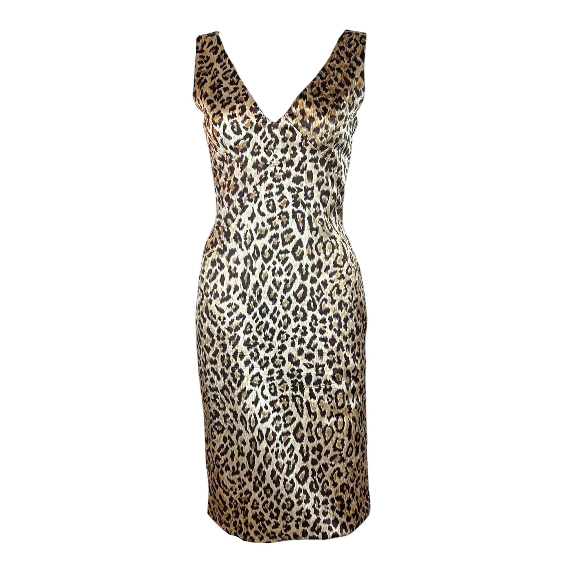 D&G Leopard Print Satin Bodycon Midi Dress