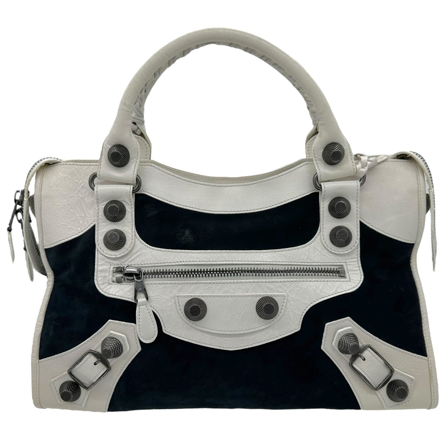 Balenciaga Black Suede & White Leather Giant City Bag