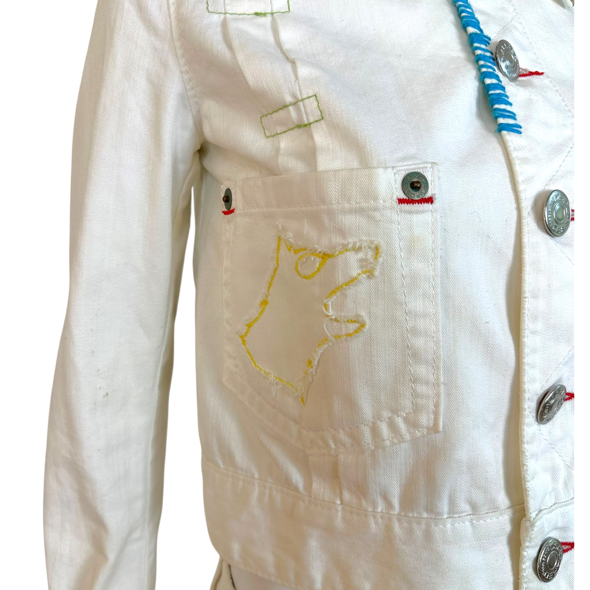 Dsquared2 White Denim Embroidered Crop Jacket