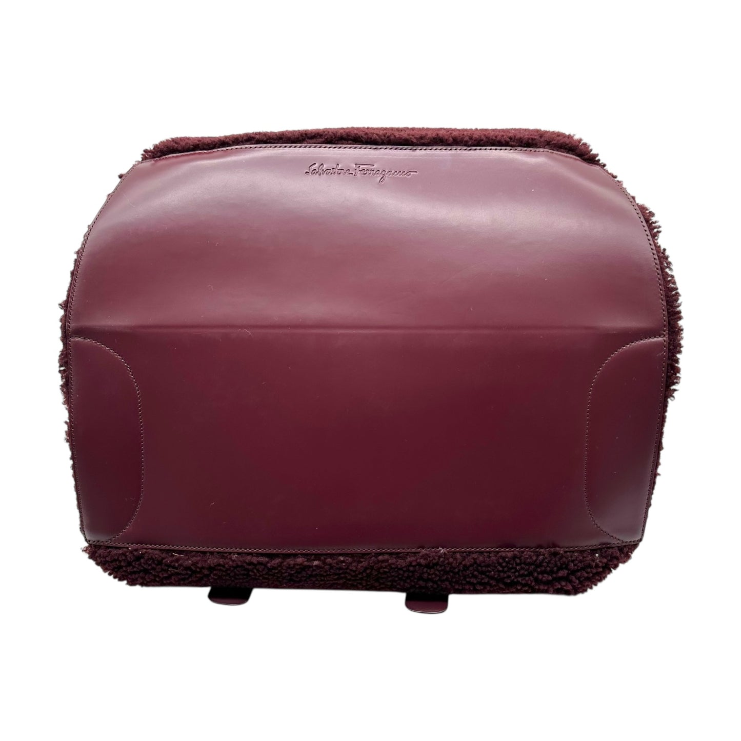 Salvatore Ferragamo Burgundy Shearling & Leather Tote Bag
