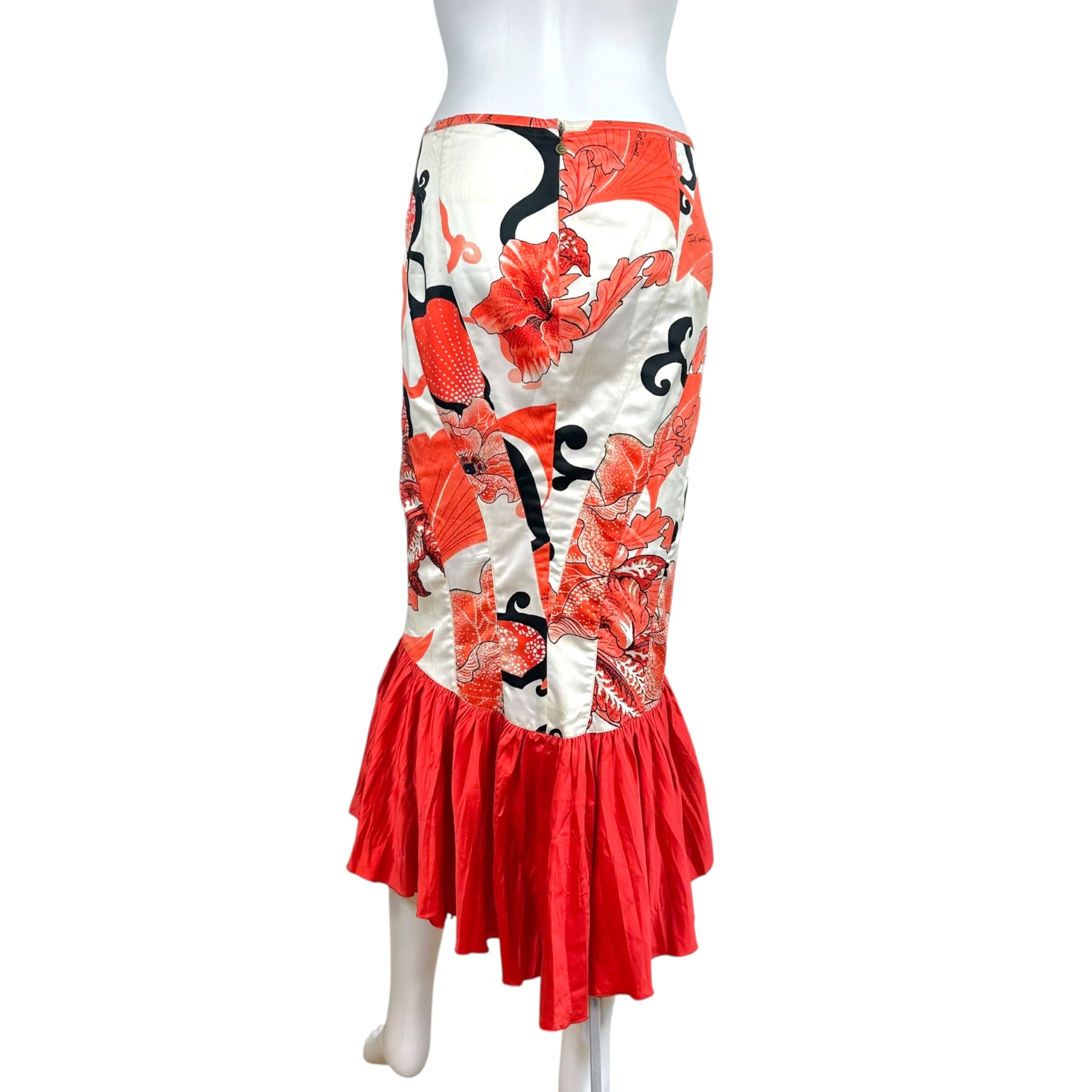 Roberto Cavalli Red Floral Fit And Flare Skirt