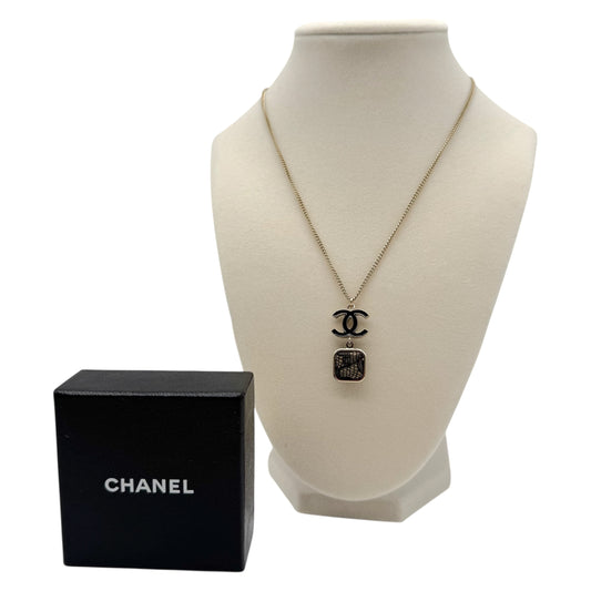 Chanel Pink & Black Lace Logo Larait Charm Necklace Autumn 2006