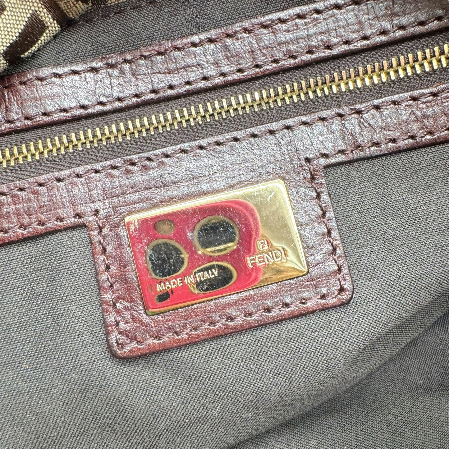 Fendi Beige & Brown Zucchino Monogram Fold-Over Baguette Bag