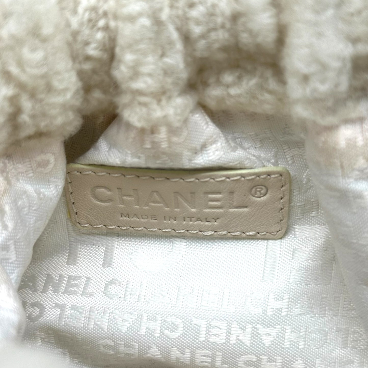 Chanel Ivory Shearling Fringe Drawstrimg Mini Bucket Handbag 2003-04