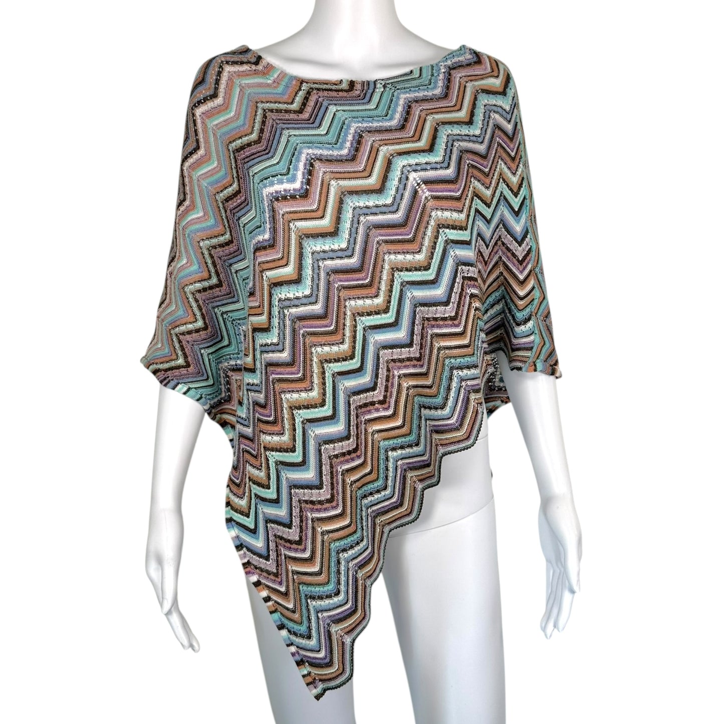 Missoni Teal & Purple Multi Chevron Knit Poncho