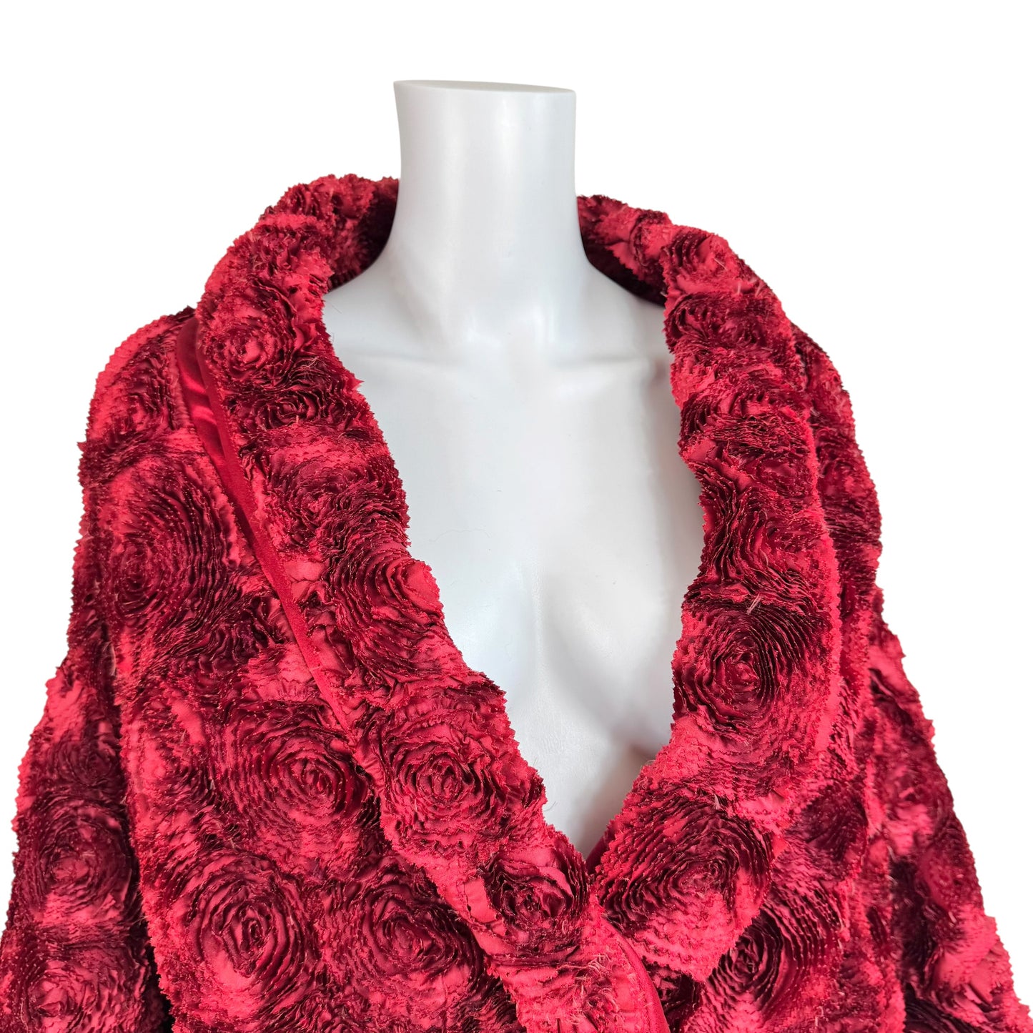 Blumarine Couture Red Silk Rose Patchwork Puff Sleeve Coat RARE