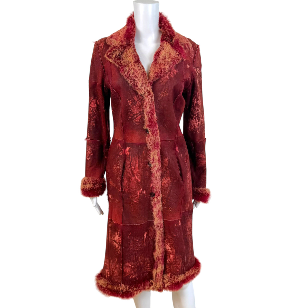 Amava Arzuaga Red Mid-Length Rabbit Fur Coat