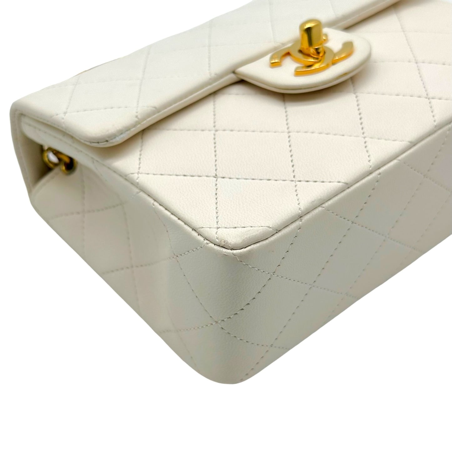 Chanel White Matelasse Lambskin & Gold Small Classic Flap Bag 1986-88