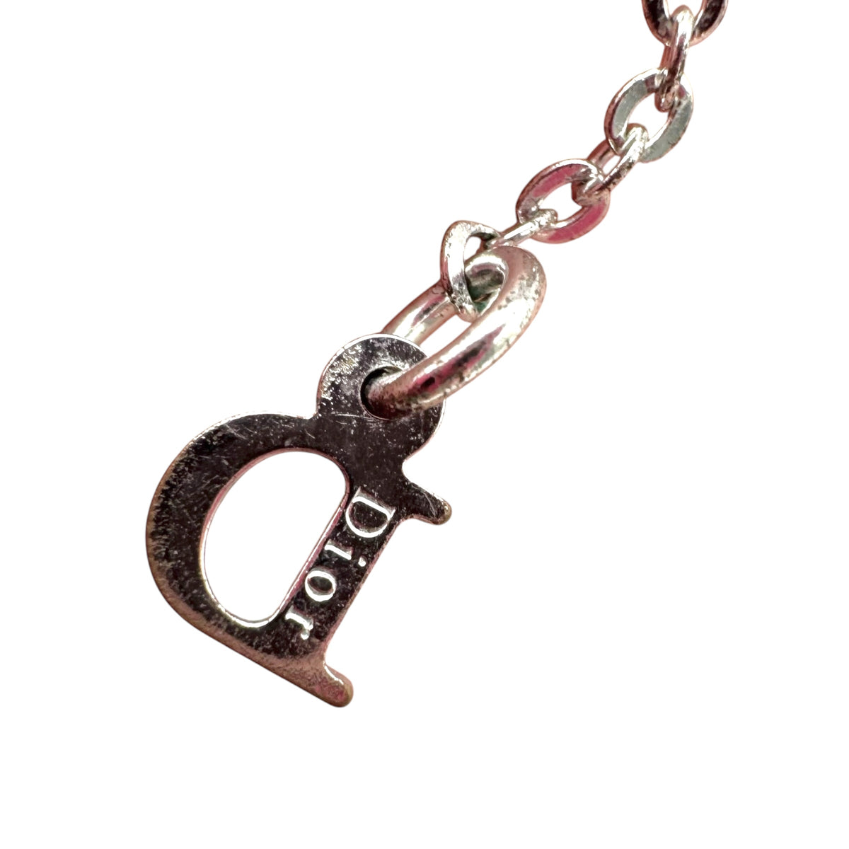 Christian Dior Silver Rhinestone Logo Charm Necklace