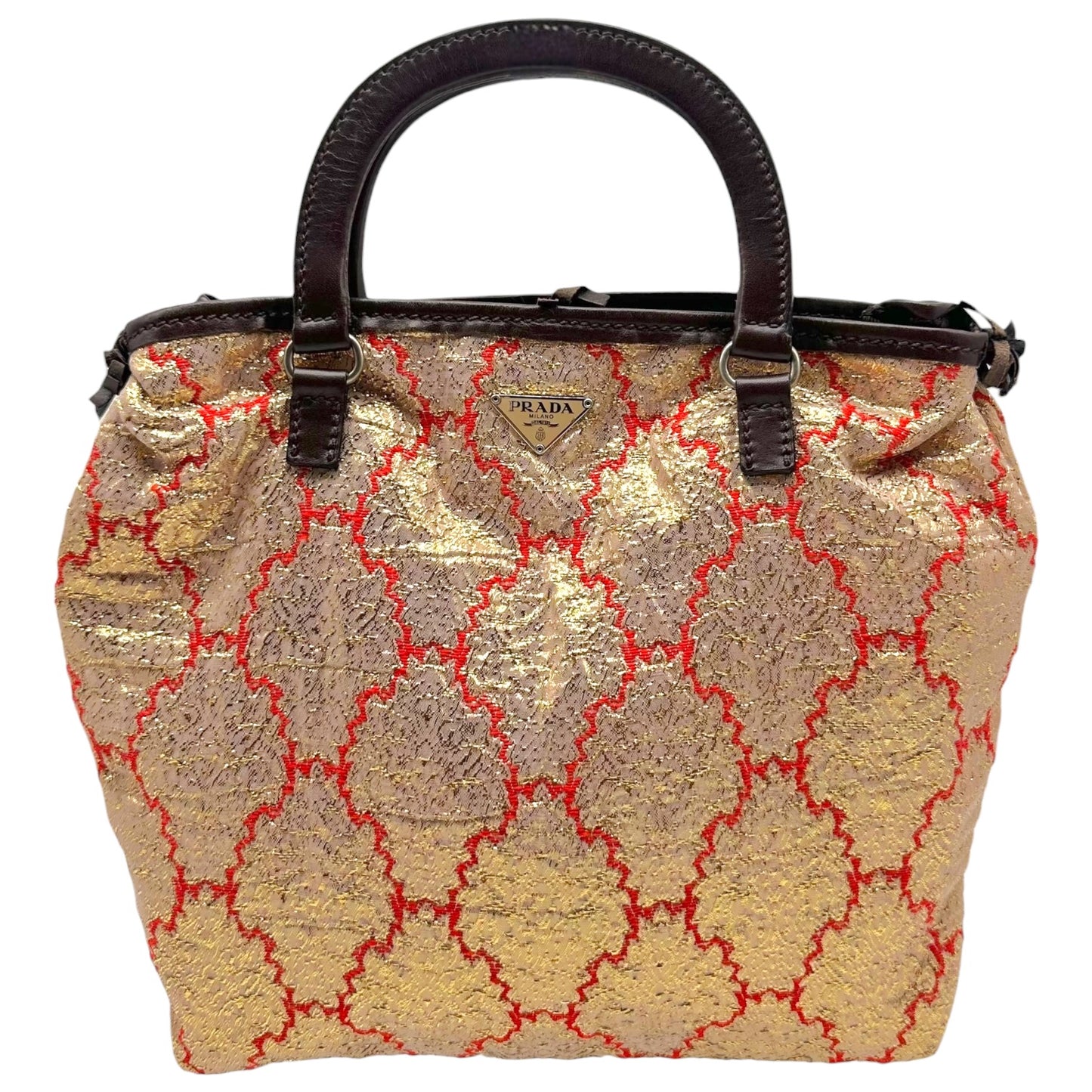 Prada Red & Gold Metallic Damask Handbag
