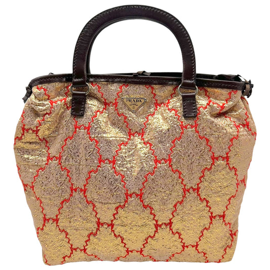 Prada Red & Gold Metallic Damask Handbag