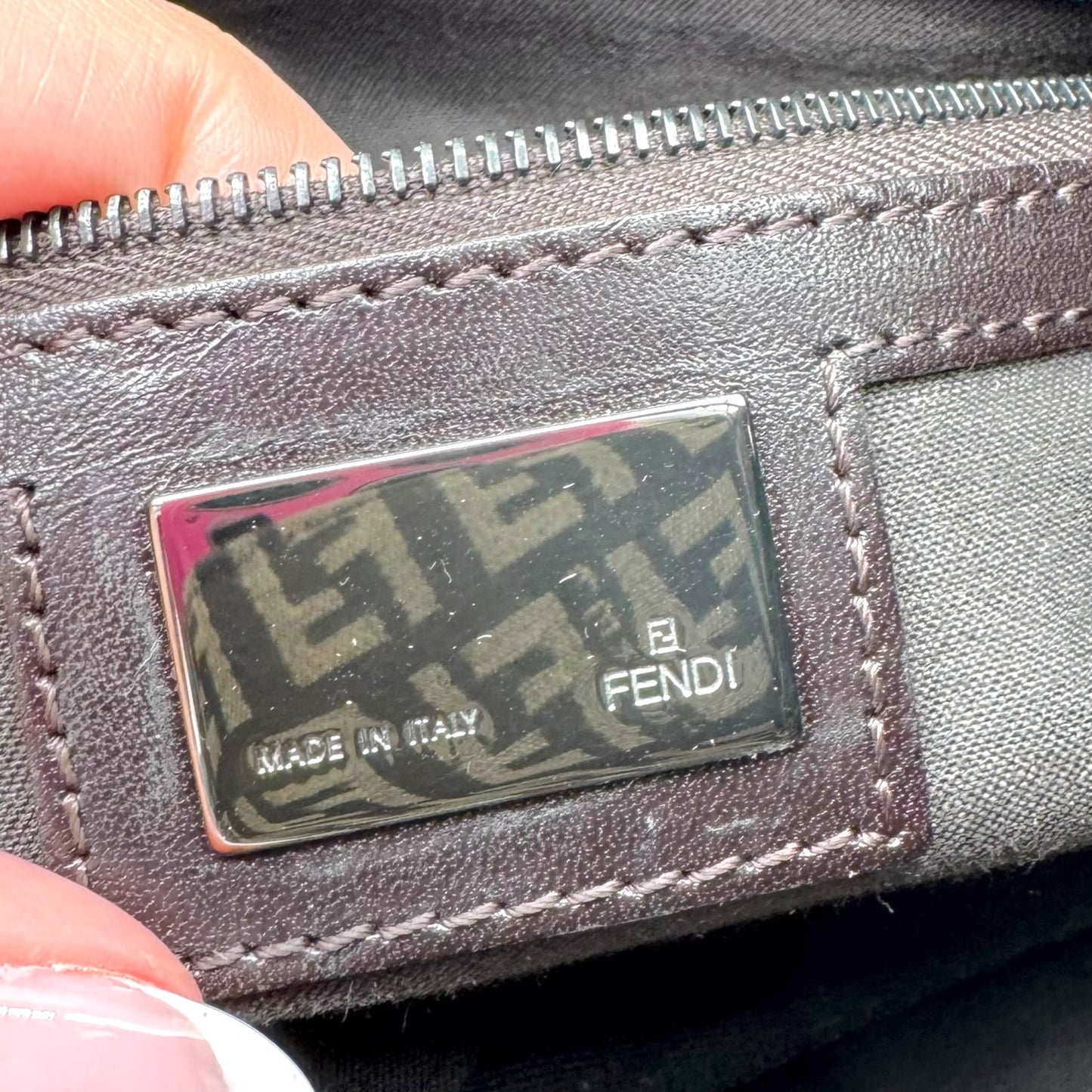 Fendi Brown Zucchino Monogram Fold-Over Baguette Bag