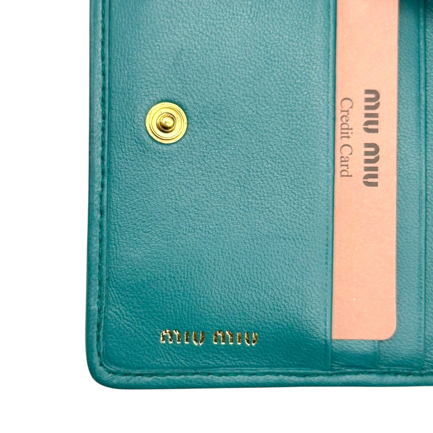 Miu Miu Bi-Fold Wallet Teal Green Matelasse Quilted Leather
