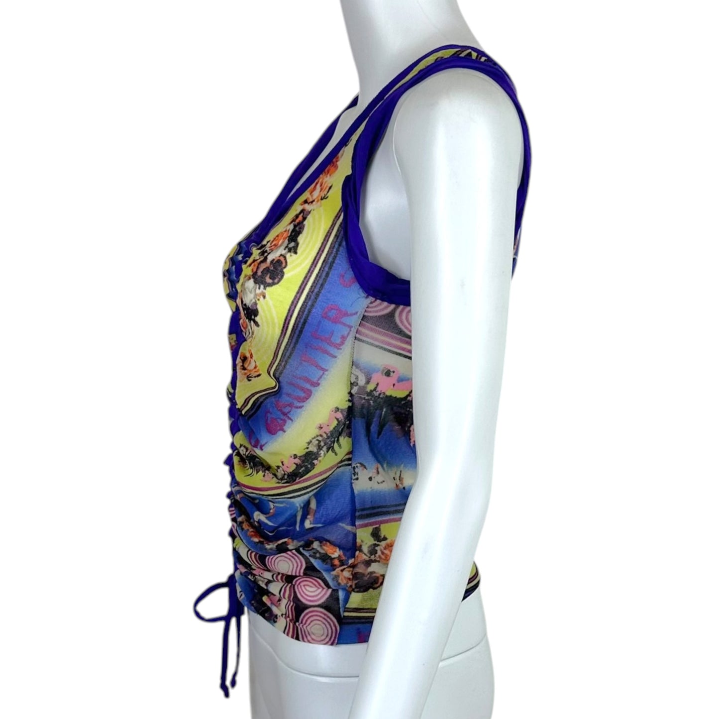 Jean Paul Gaultier Soleil Purple & Yellow Multicolor Printed Mesh Tank