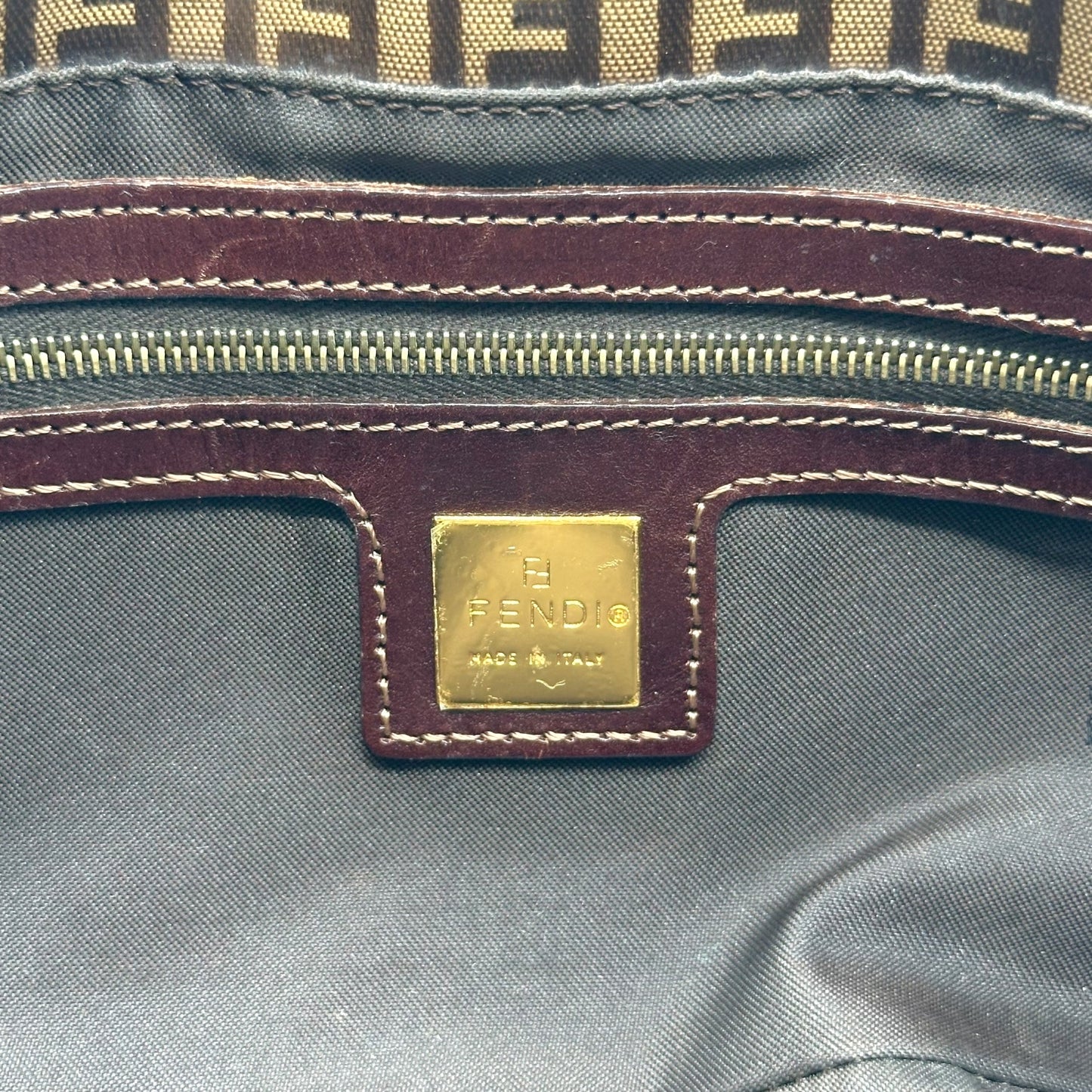 Fendi Coated Canvas Zucchino Monogram Glitter Buckle Baguette Bag - Outfit Repeater