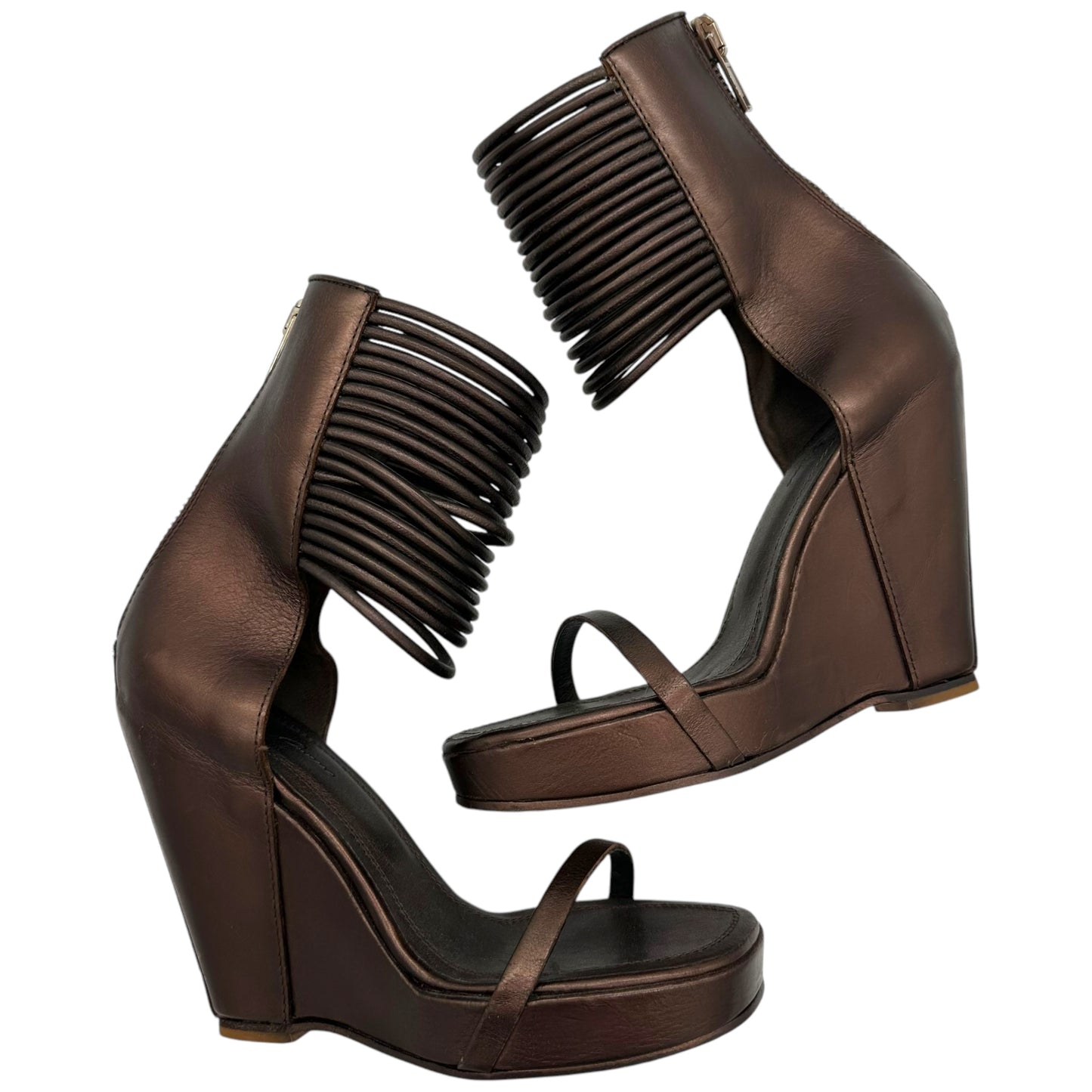 Rick Owens Bronze Leather Wedge Sandals NEW - Outfit Repeater