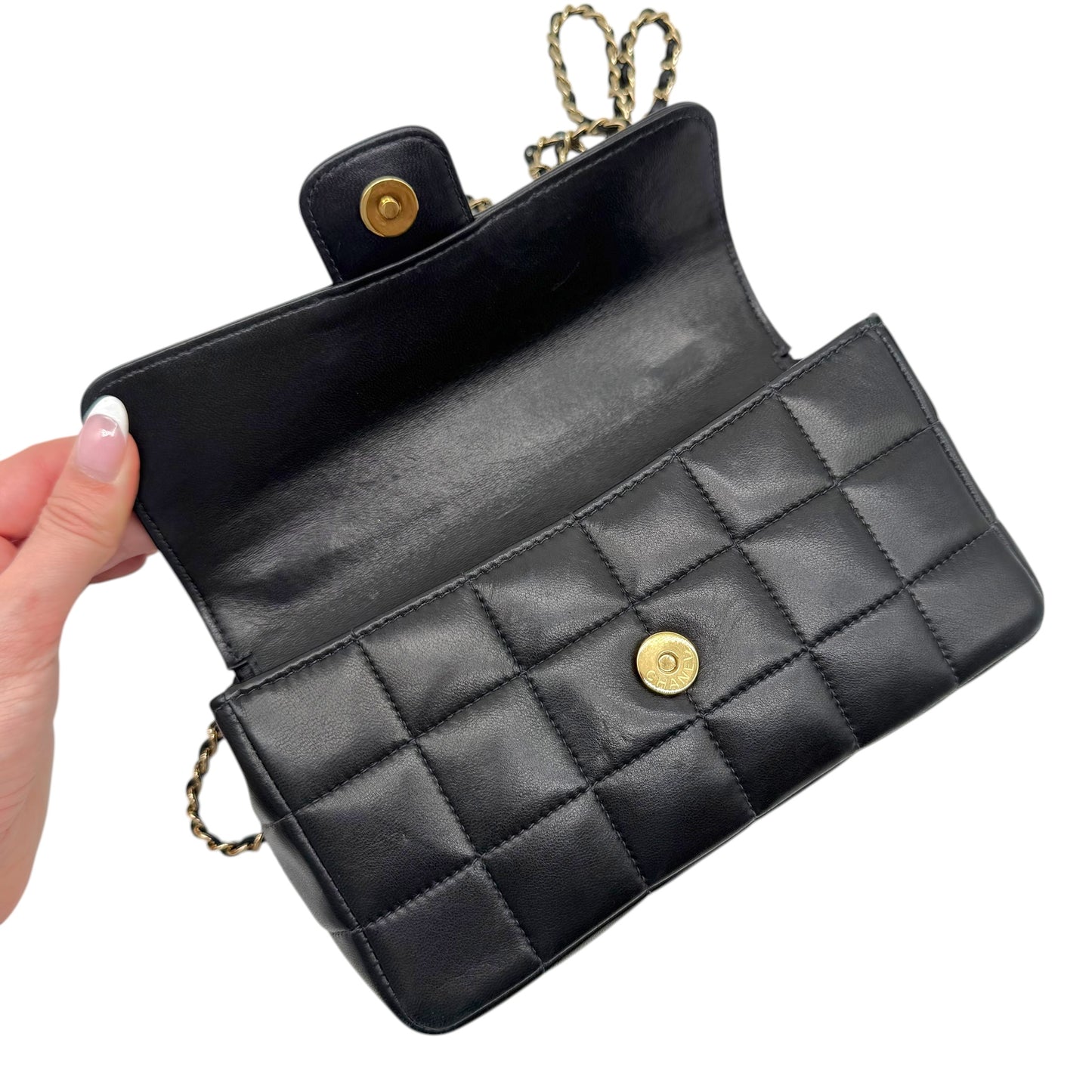 Chanel Black Lambskin Crossbody Flap Bag with Camellia