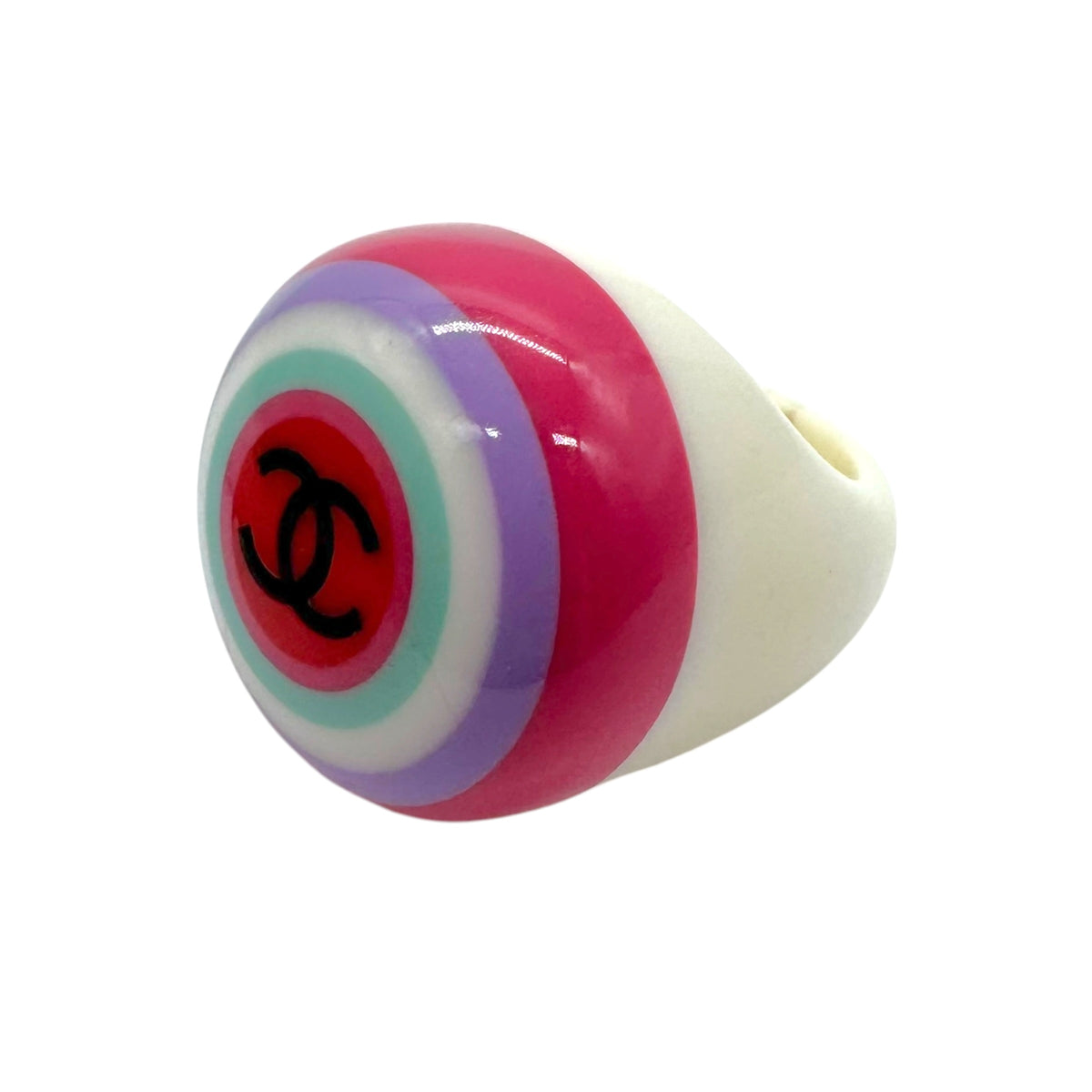 Chanel Multicolor Striped Logo Plastic Bubble Ring