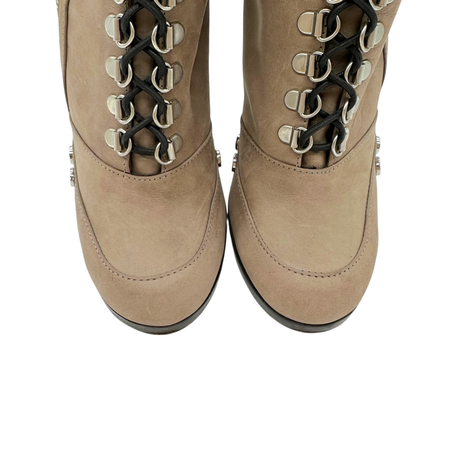 Roberto Cavalli Brown Lace Up Knee High Heeled Pump Boots - Outfit Repeater