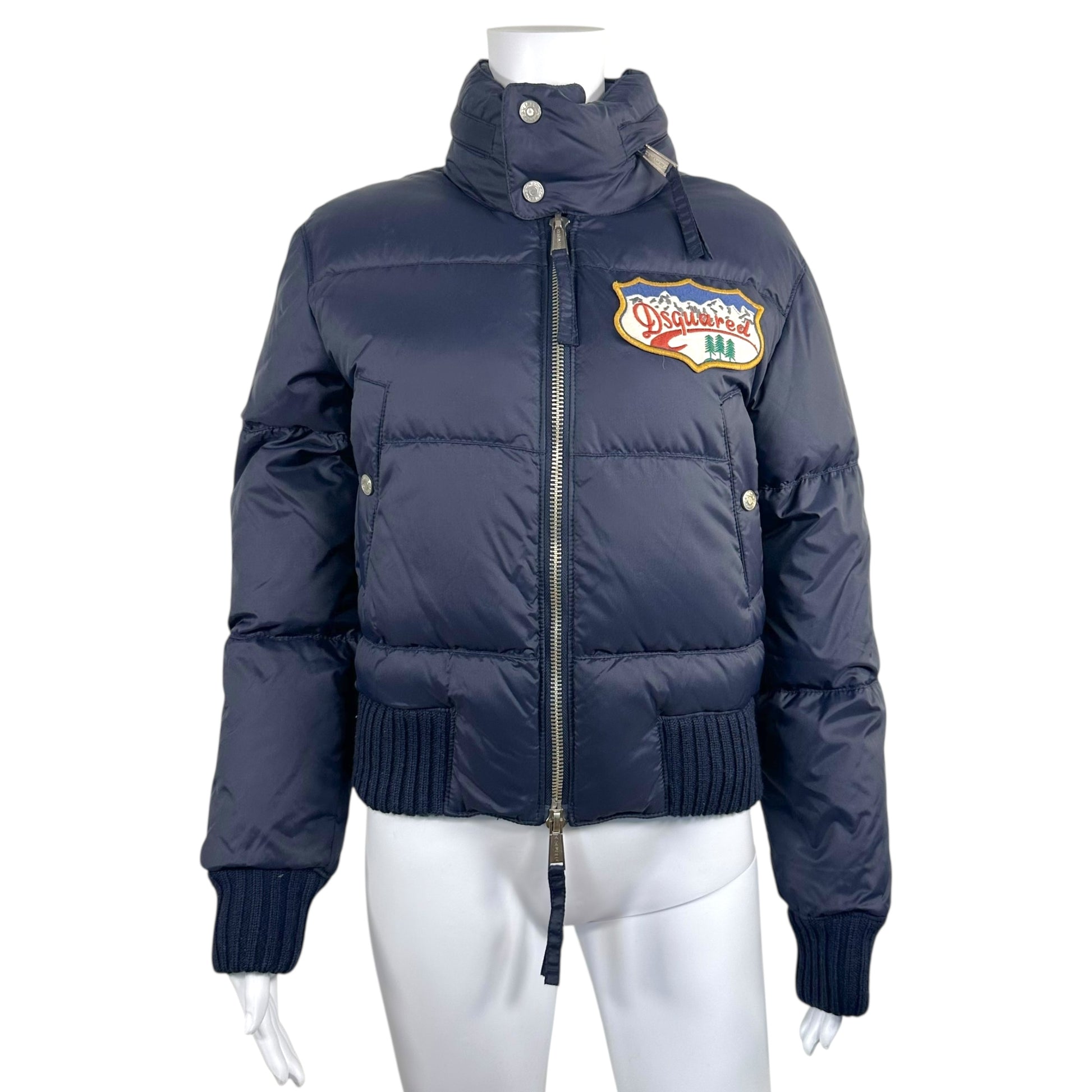 Dsquared2 Navy Blue Logo Patch Down Fill Bomber Puffer - Outfit Repeater