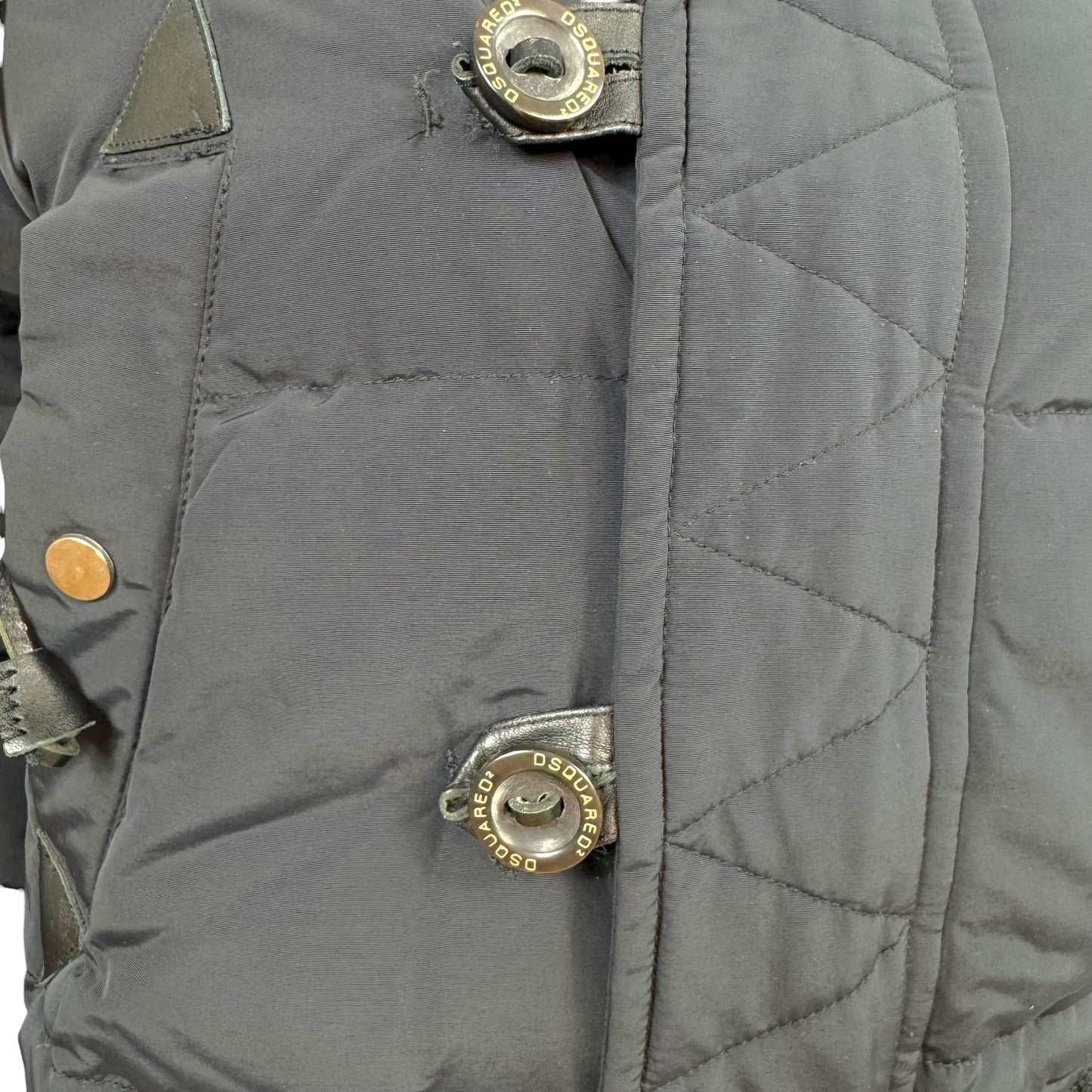 Dsquared2 Black Fox Fur Trim Hood Logo Patch Down Fill Puffer Coat