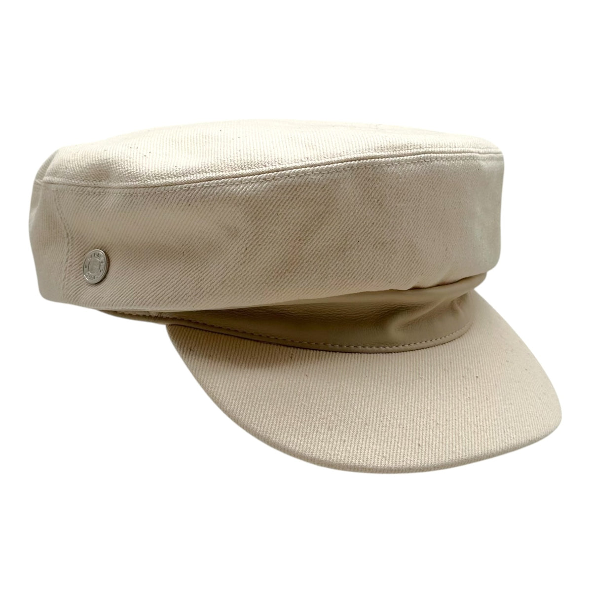Hermes Denim Leather Newsboy Cap Hat Ivory