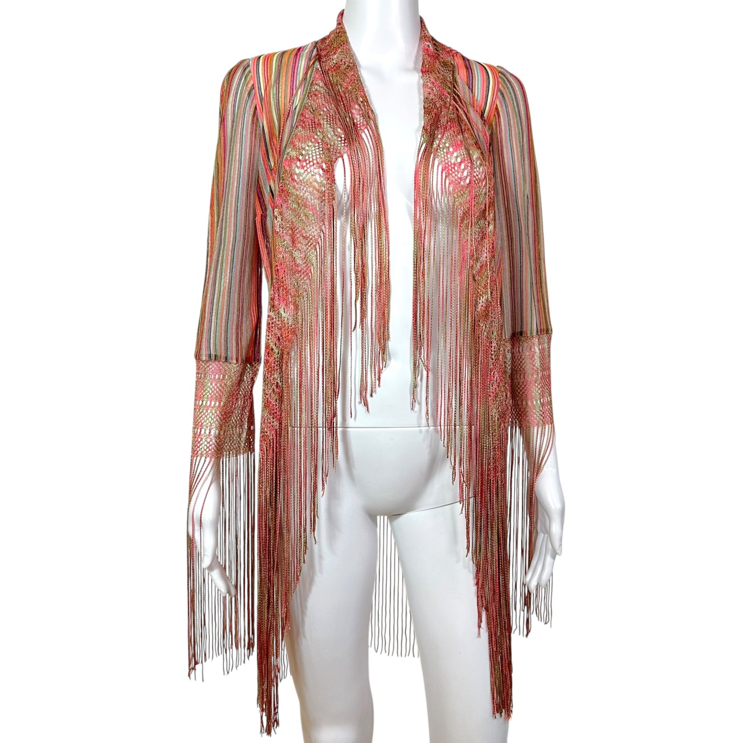 Missoni Pink Multicolor Pink Fringe Trim Sheer Cardigan