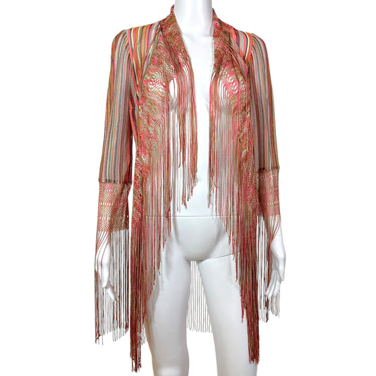 Missoni Pink Multicolor Pink Fringe Trim Sheer Cardigan