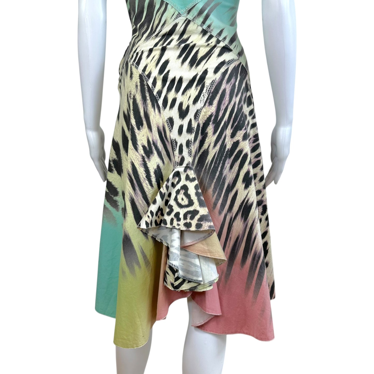 Roberto Cavalli Multicolor Leopard Halter Midi Dress