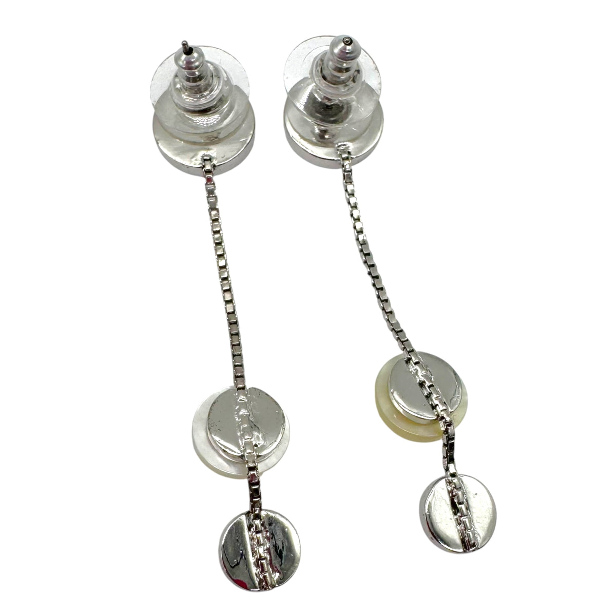 Christian Dior Silver Dangly Logo Button Earrings