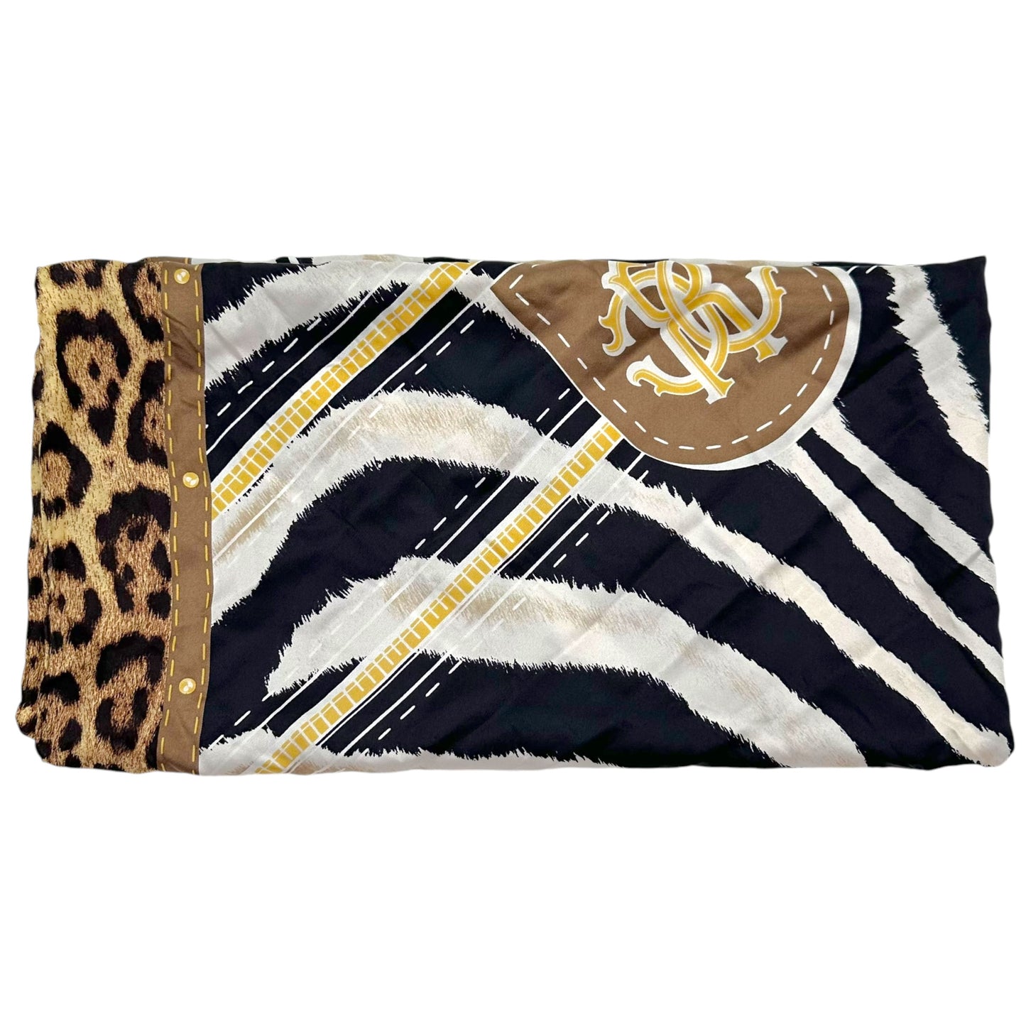 Roberto Cavalli Leopard & Zebra Print Square Silk Scarf