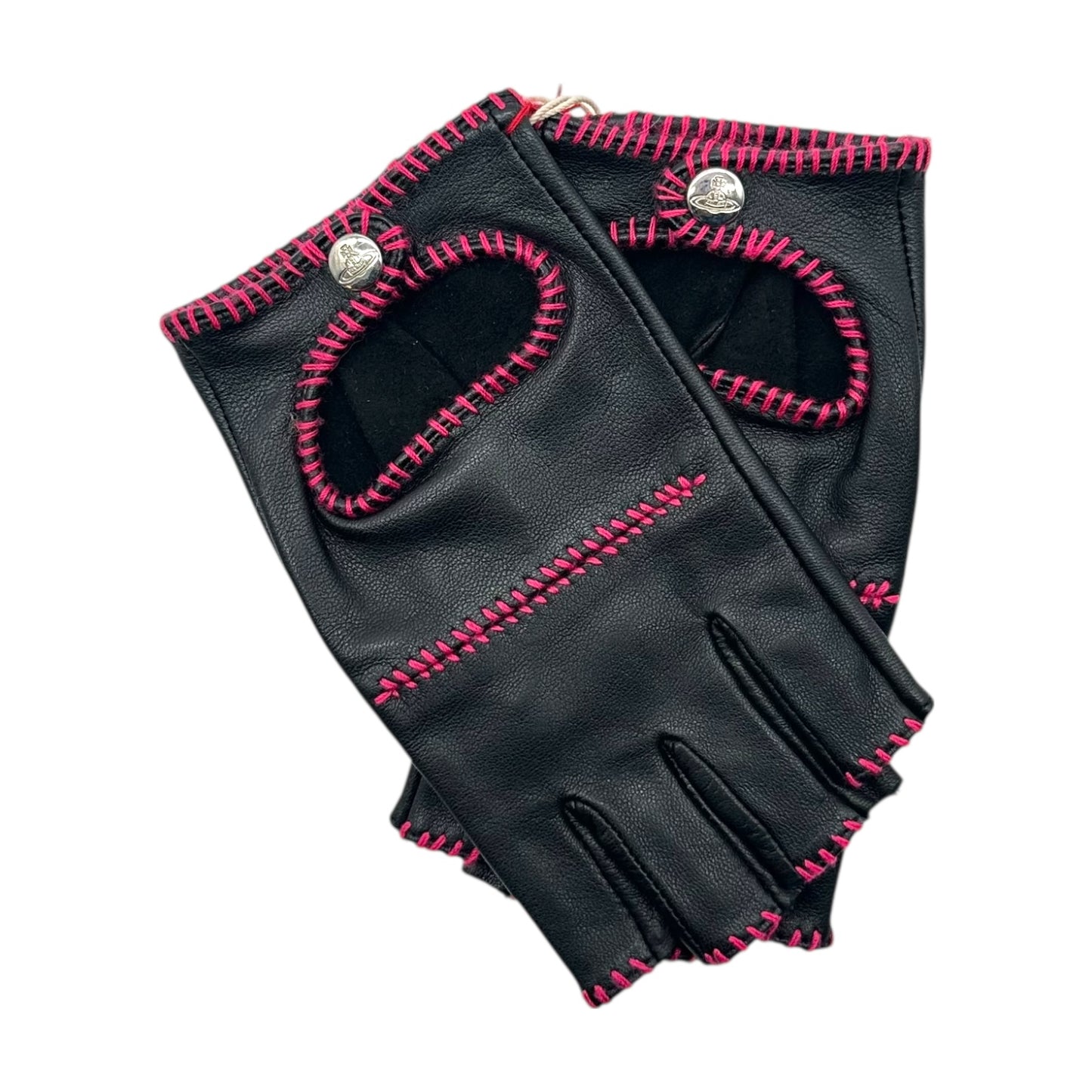 Vivienne Westwood Black & Pink Lambskin Fingerless Gloves NEW
