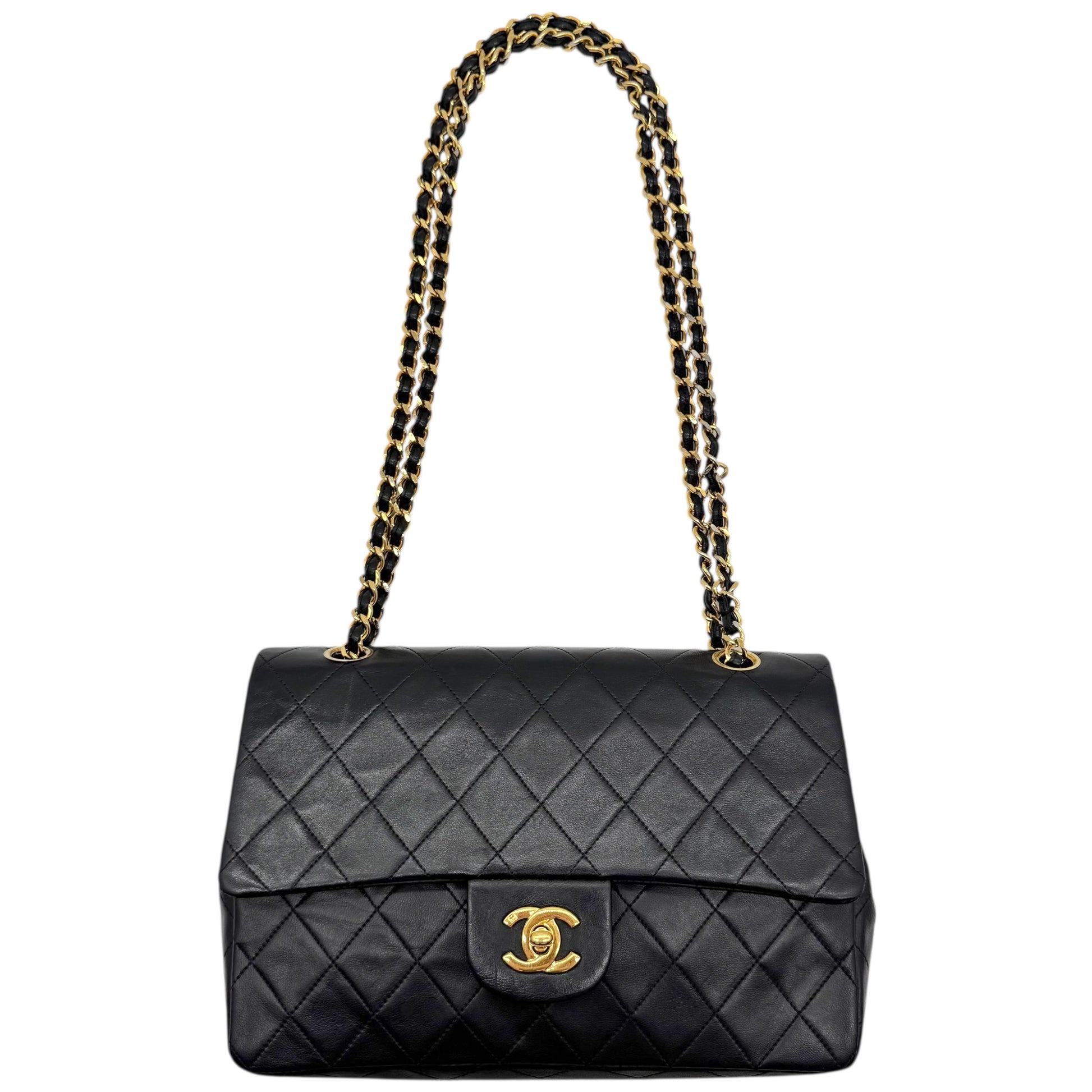 Chanel Black Lambskin Matelasse Quilted Classic Medium Double Flap Bag 1989-1991 - Outfit Repeater