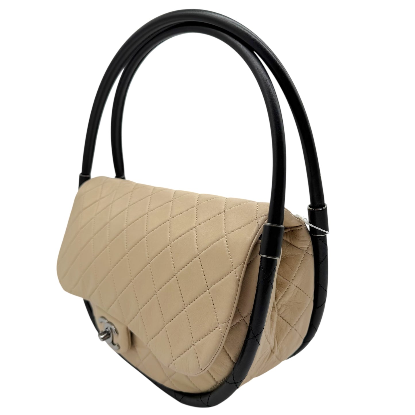 Chanel Beige & Black Matelasse Medium Hula Hoop Flap Bag