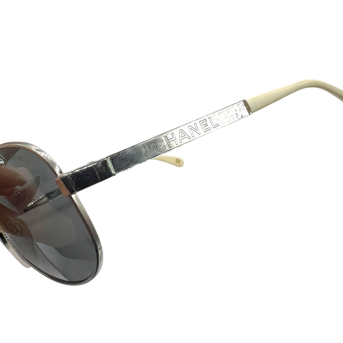 Chanel Silver Mirrored Aviator Sunglasses w/ Case