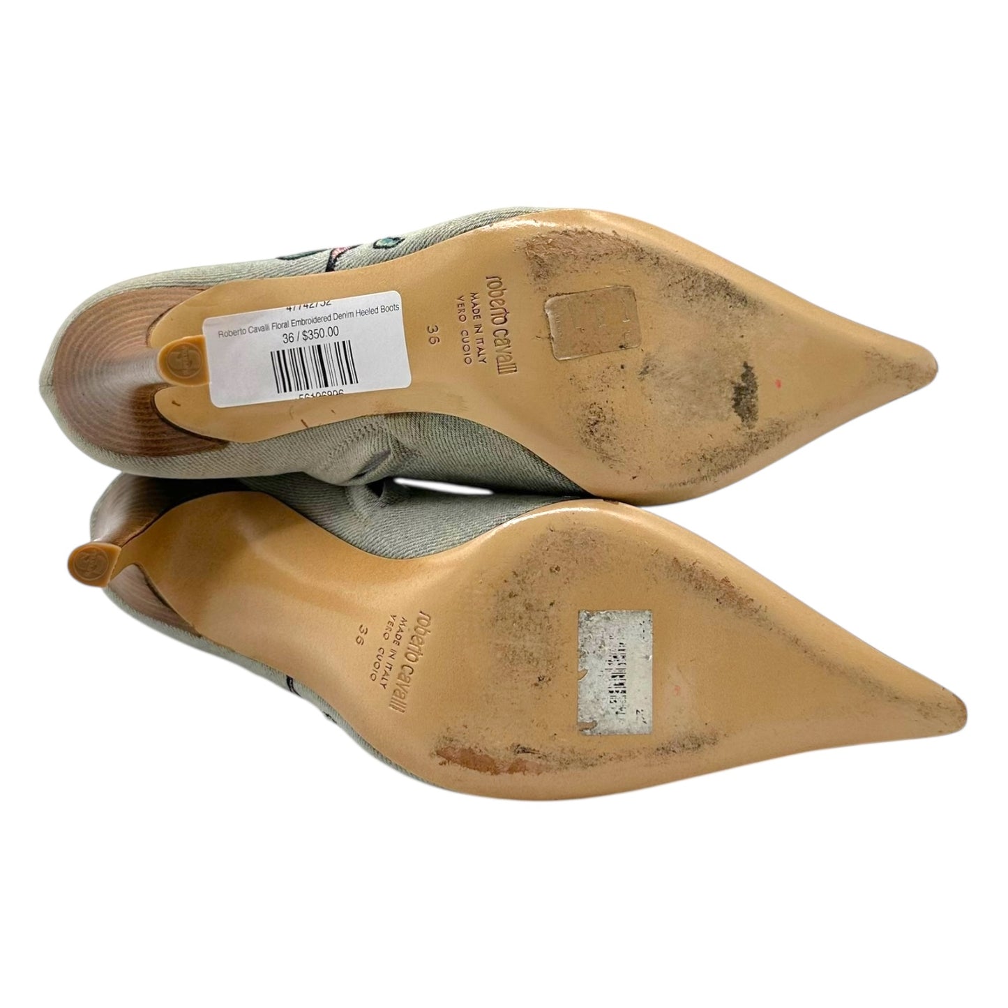 Roberto Cavalli Floral Embroidered Denim Heeled Boots