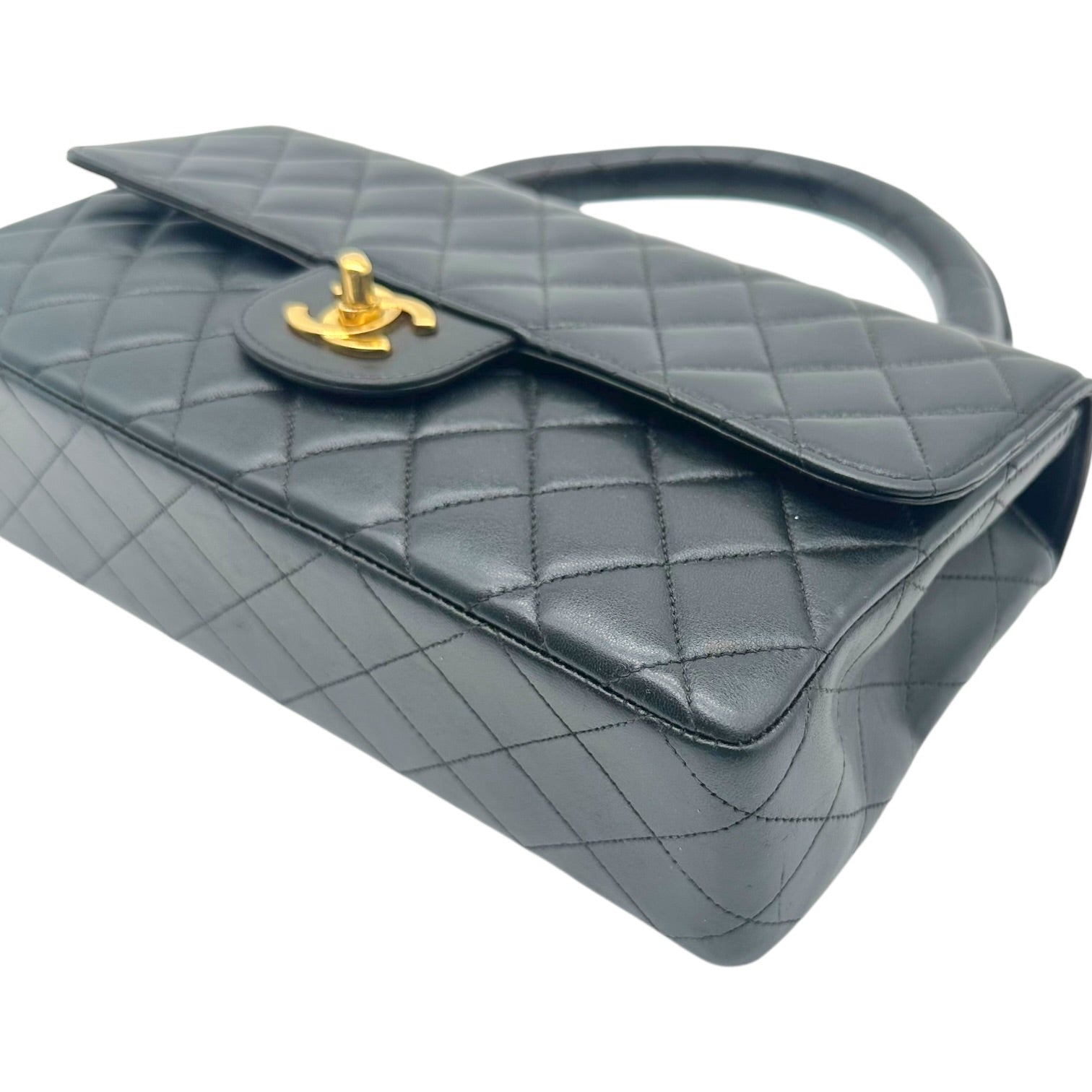 Chanel Black Lambskin Top Handle Flap Bag