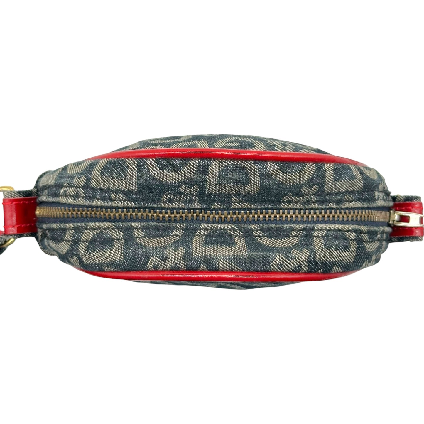 D&G Denim Logo Red Leather Mini Circle Crossbody Bag