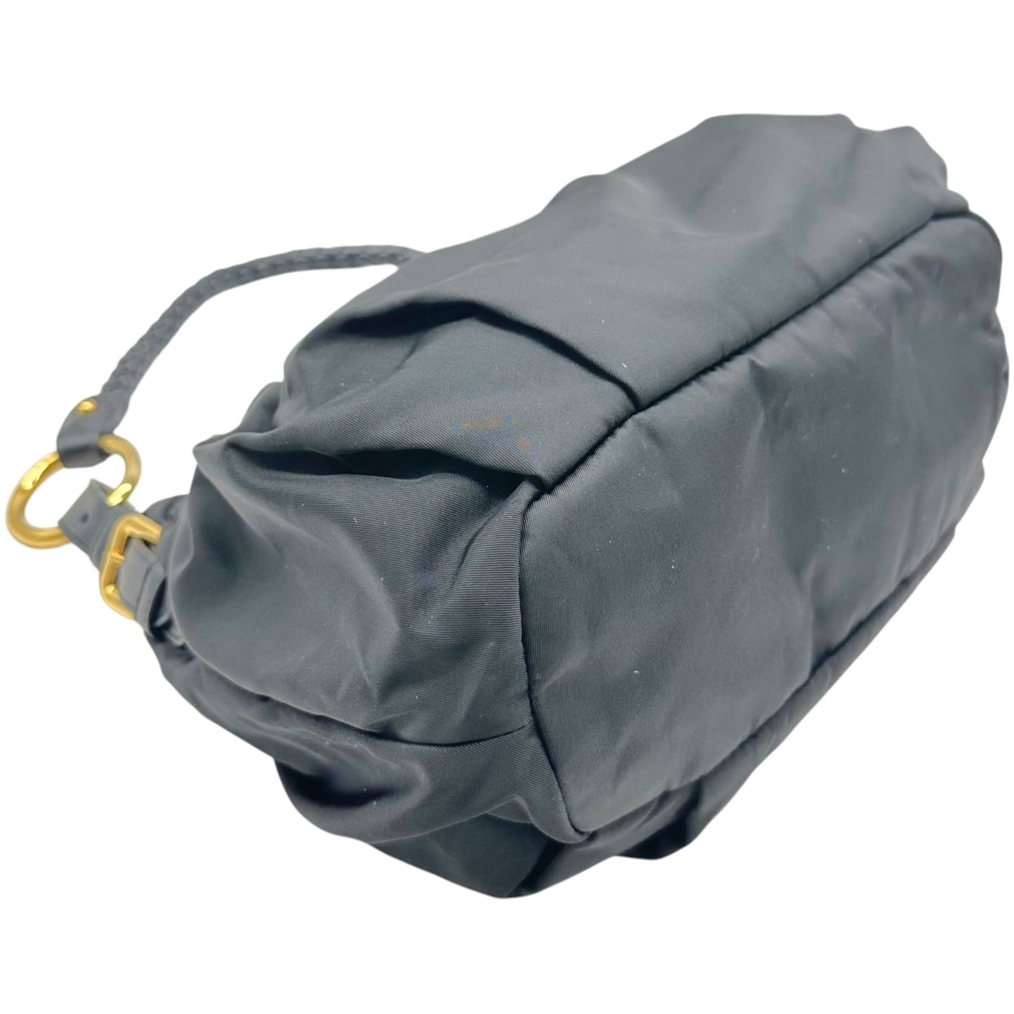 Prada Black Nylon Leather Bow Bucket Bag