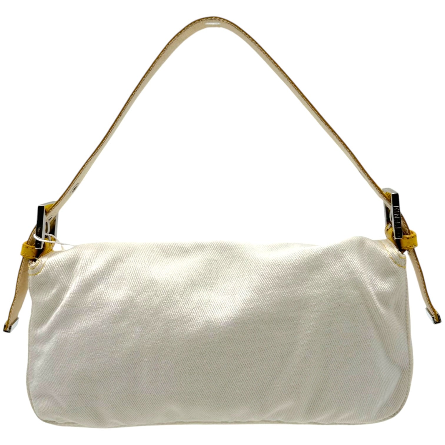 Fendi Baguette Bag White Denim Yellow Python Trim