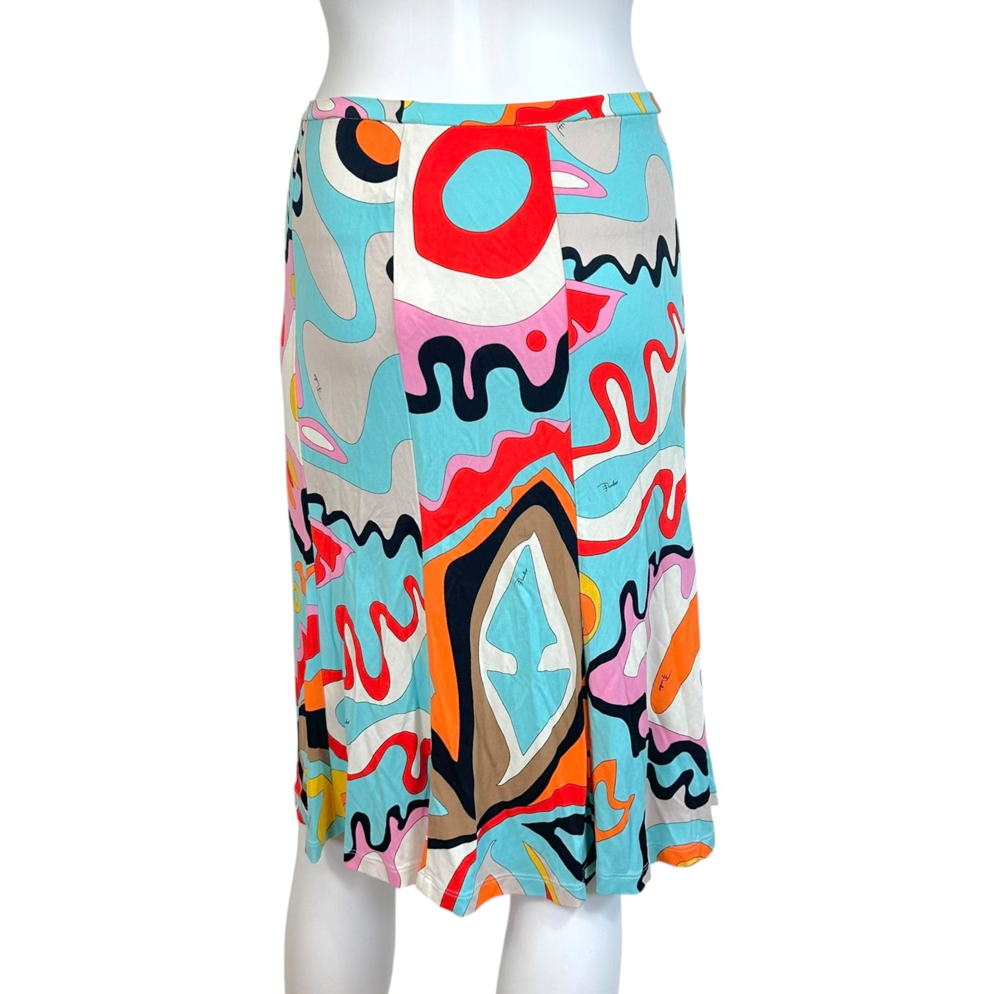 Emilio Pucci Bright Blue Multicolor Printed Midi Skirt