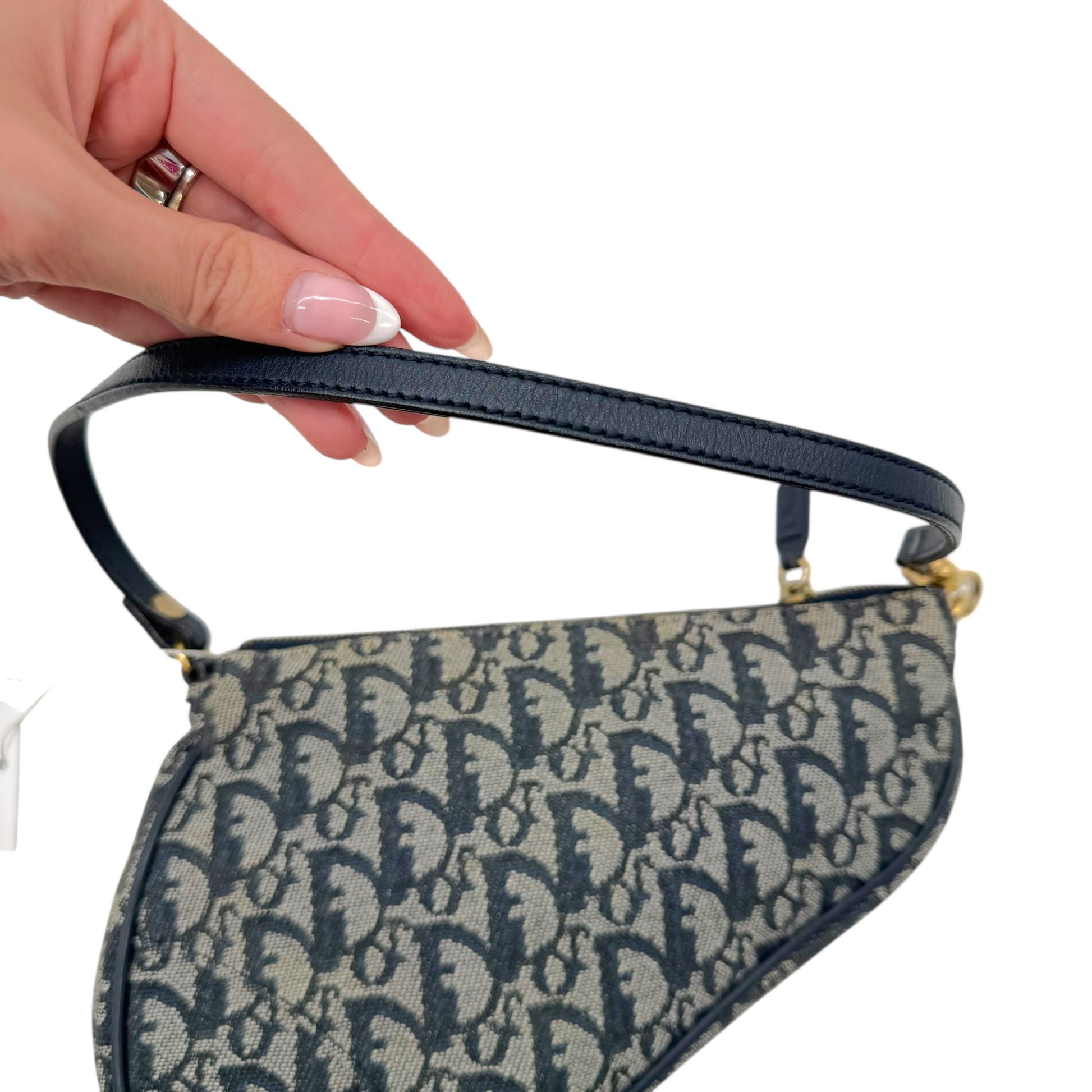 Christian Dior Navy Blue Trotter Monogram Mini Saddle Bag - Outfit Repeater