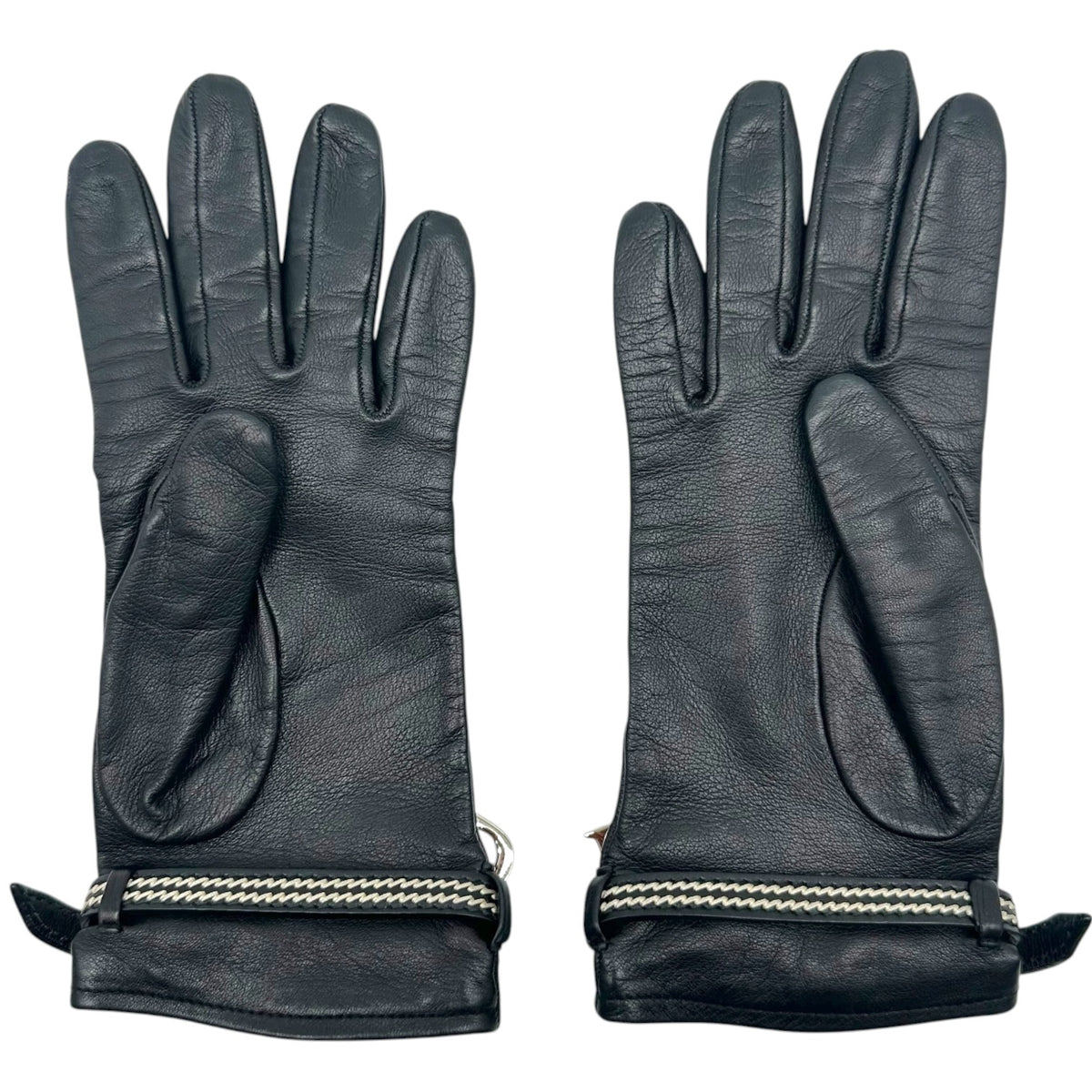 Christian Dior Leather Gloves Black White Contrast Stitch