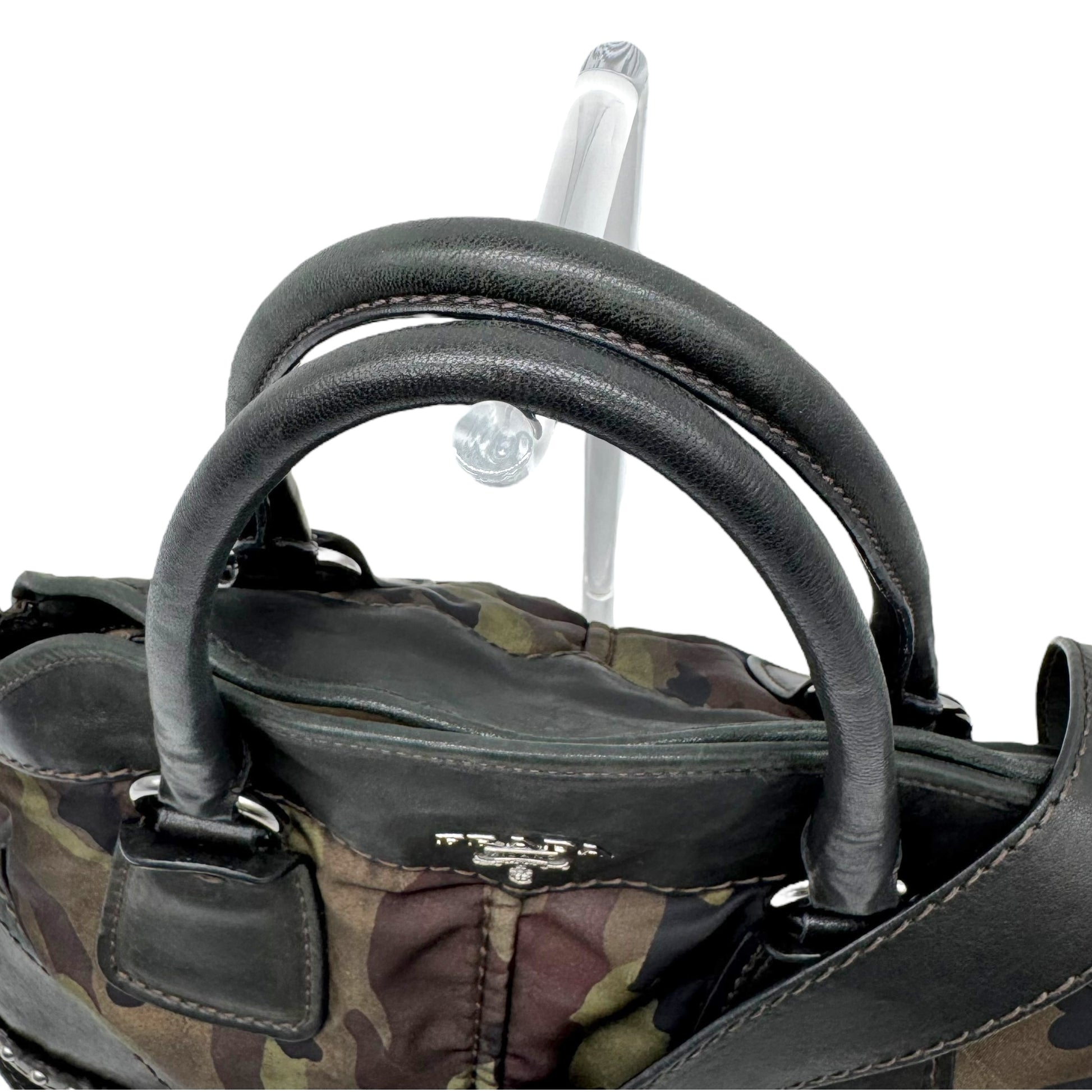 Prada Camouflage & Leather Studded 2-Way Hobo Bag - Outfit Repeater