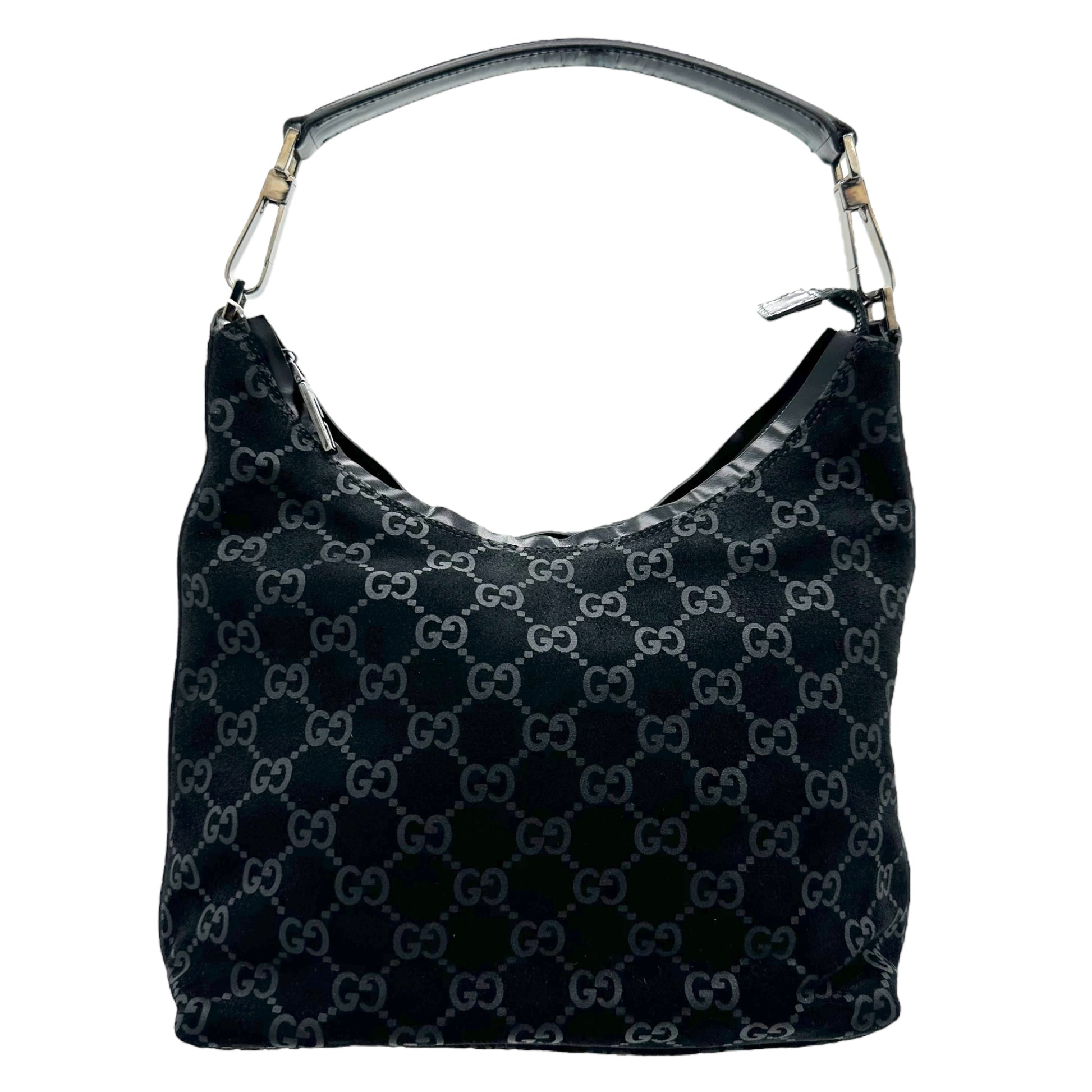 Gucci Black Suede Monogram Shoulder Bag - Outfit Repeater