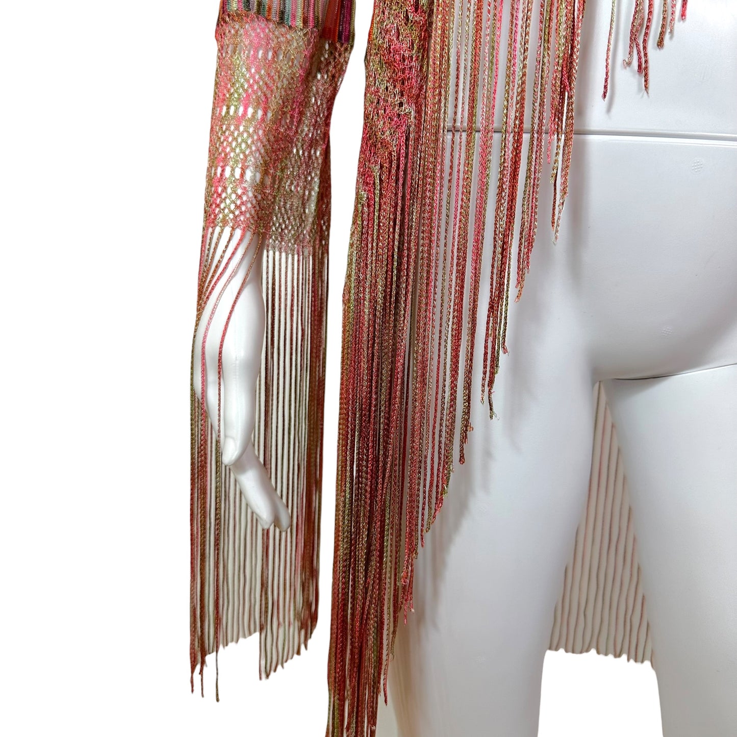 Missoni Pink Multicolor Pink Fringe Trim Sheer Cardigan