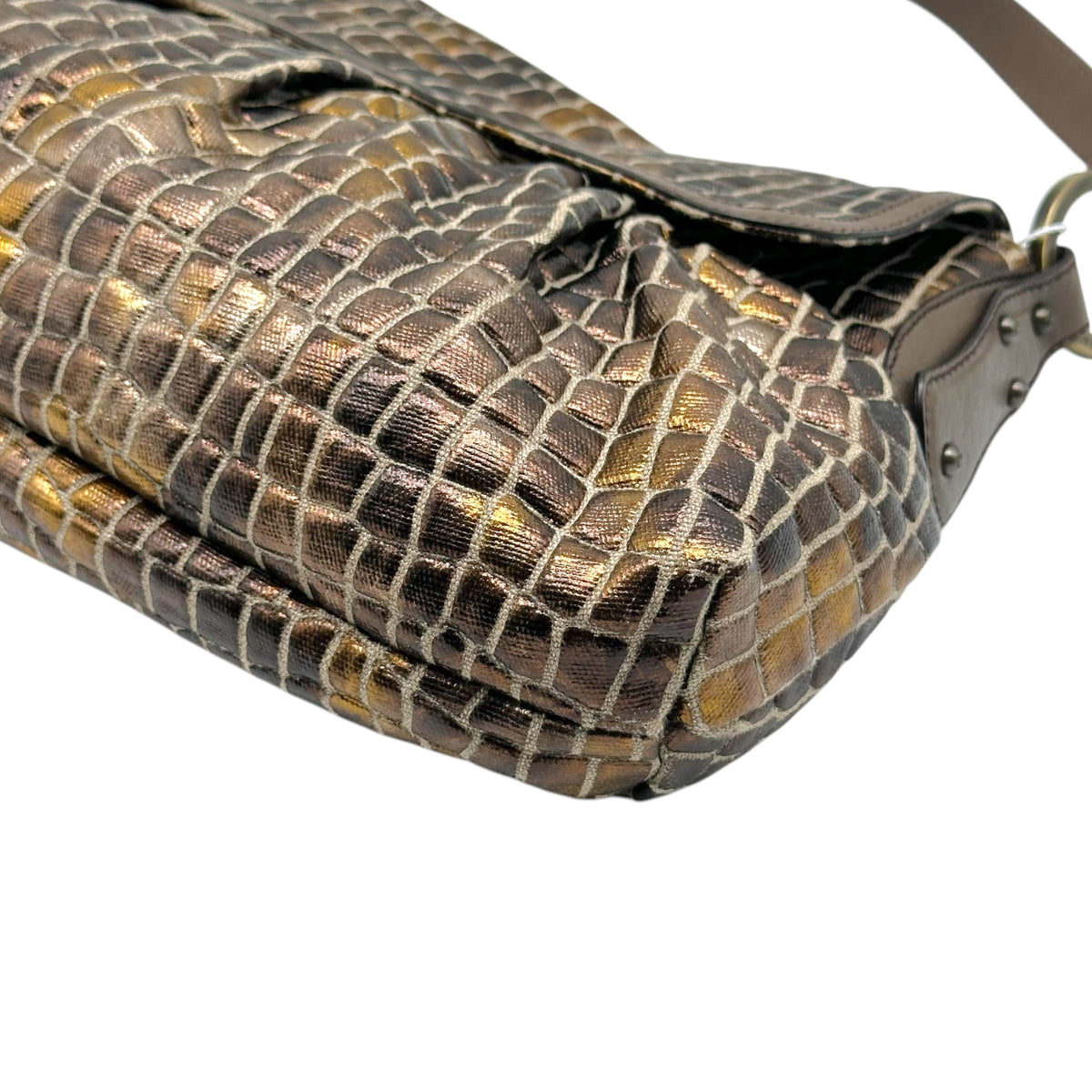 Fendi Brown Metallic 'Croc' Canvas Embossed Medium Chef Bag