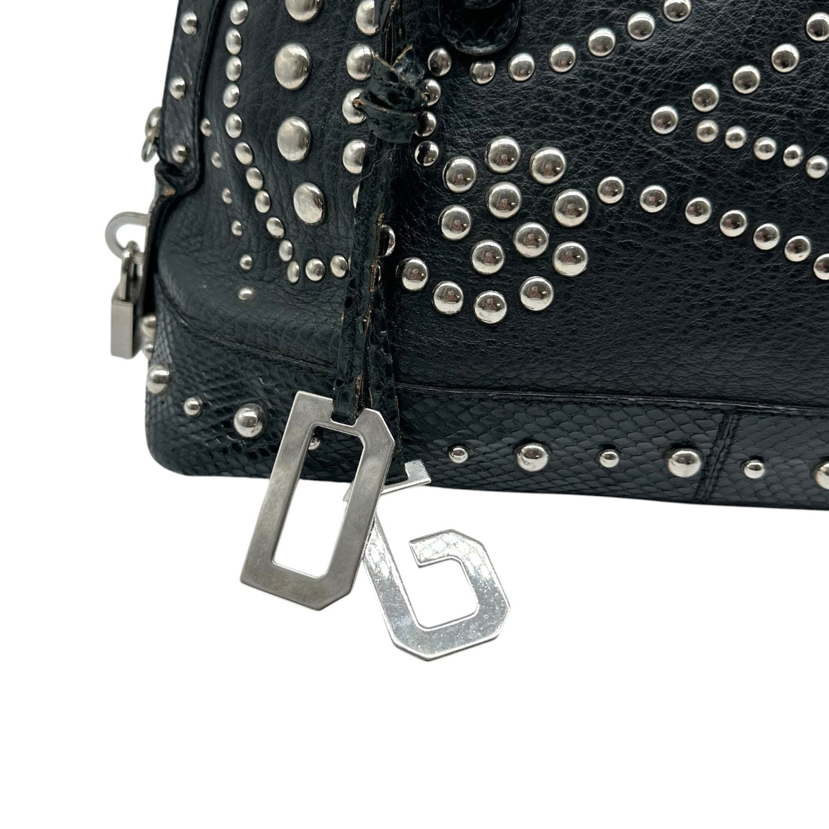Dolce & Gabbana Black Leather Python Studded Handbag