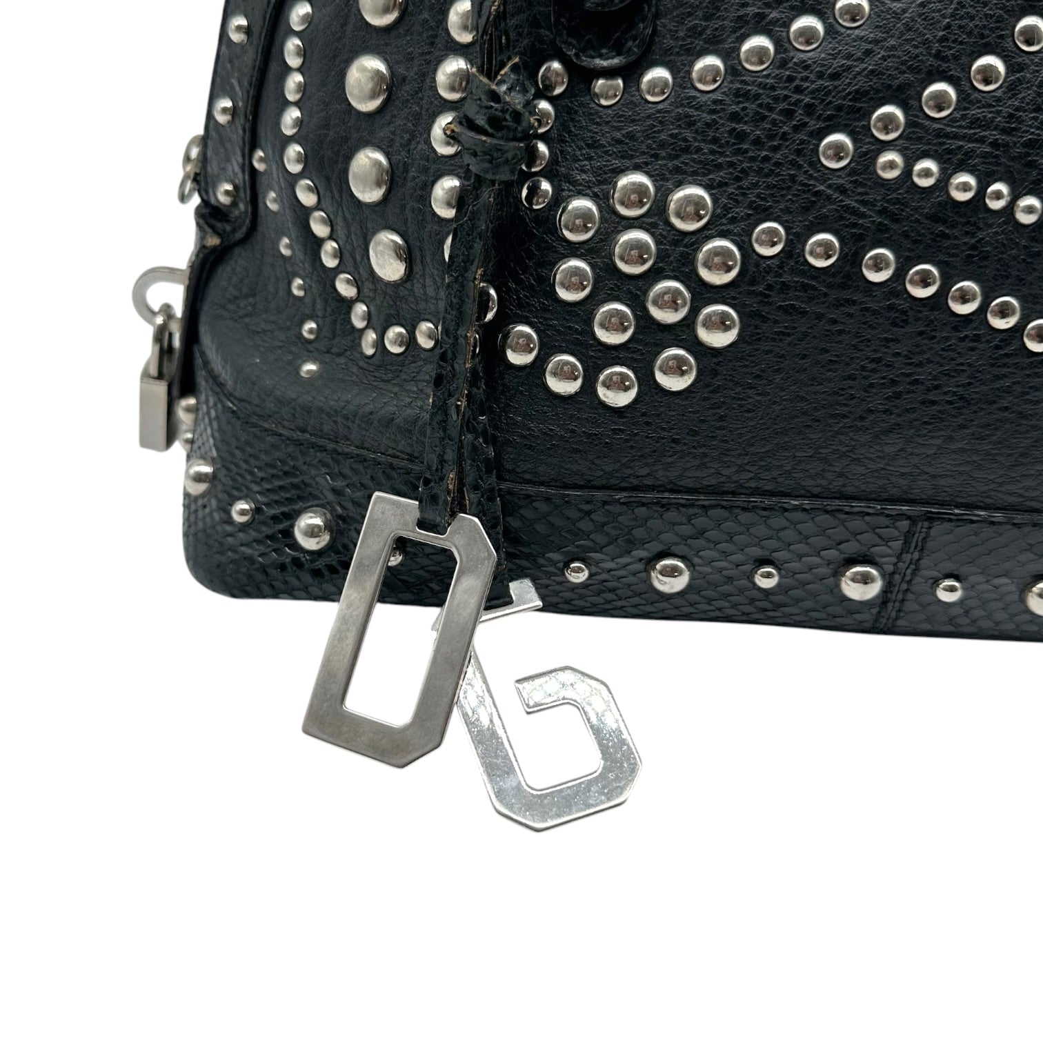 Dolce & Gabbana Black Leather Python Studded Handbag